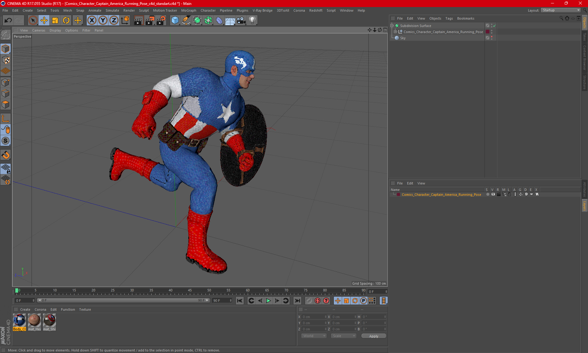 3D model Comics Character Captain America Running Pose