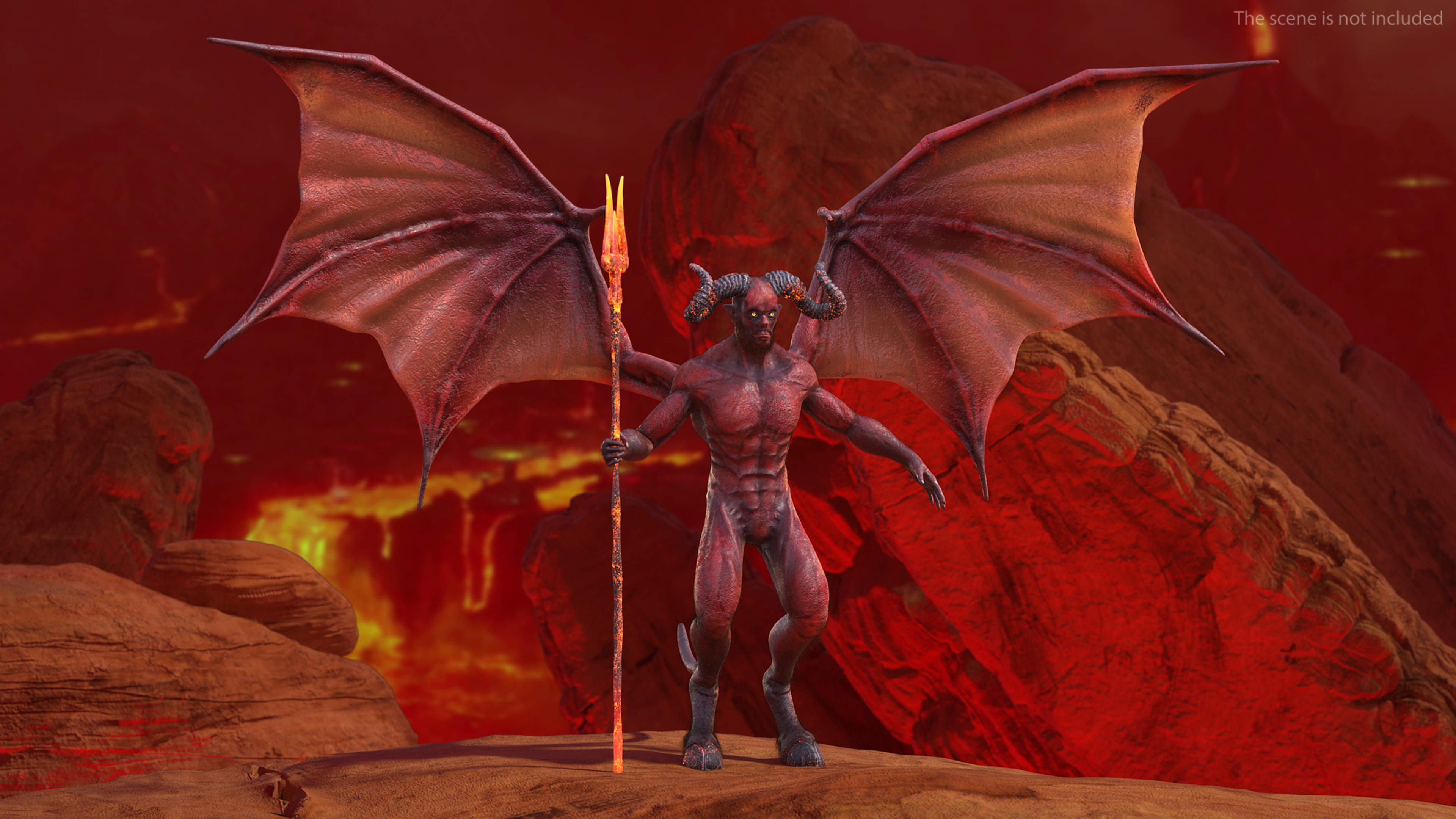 Devil Character with Trident Fur Rigged 3D model