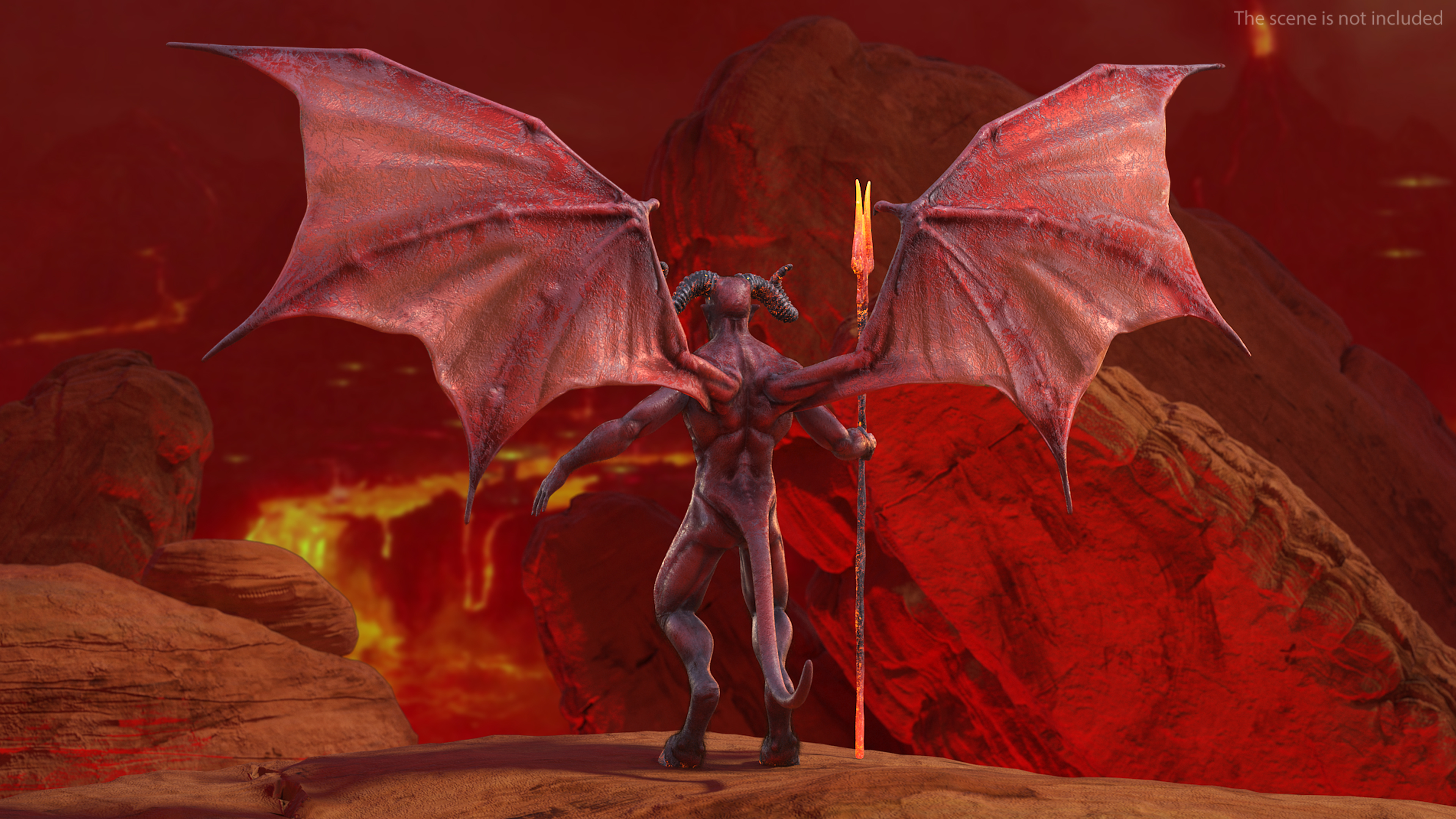 Devil Character with Trident Fur Rigged 3D model