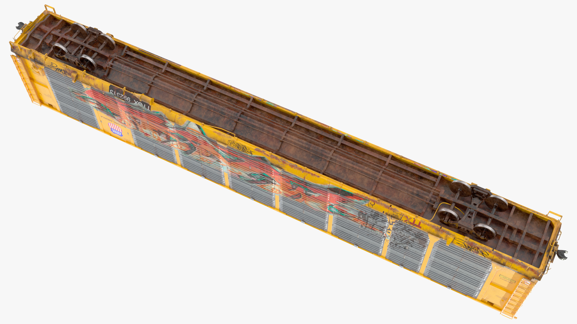 3D Old Union Pacific Autorack Train Car Yellow model