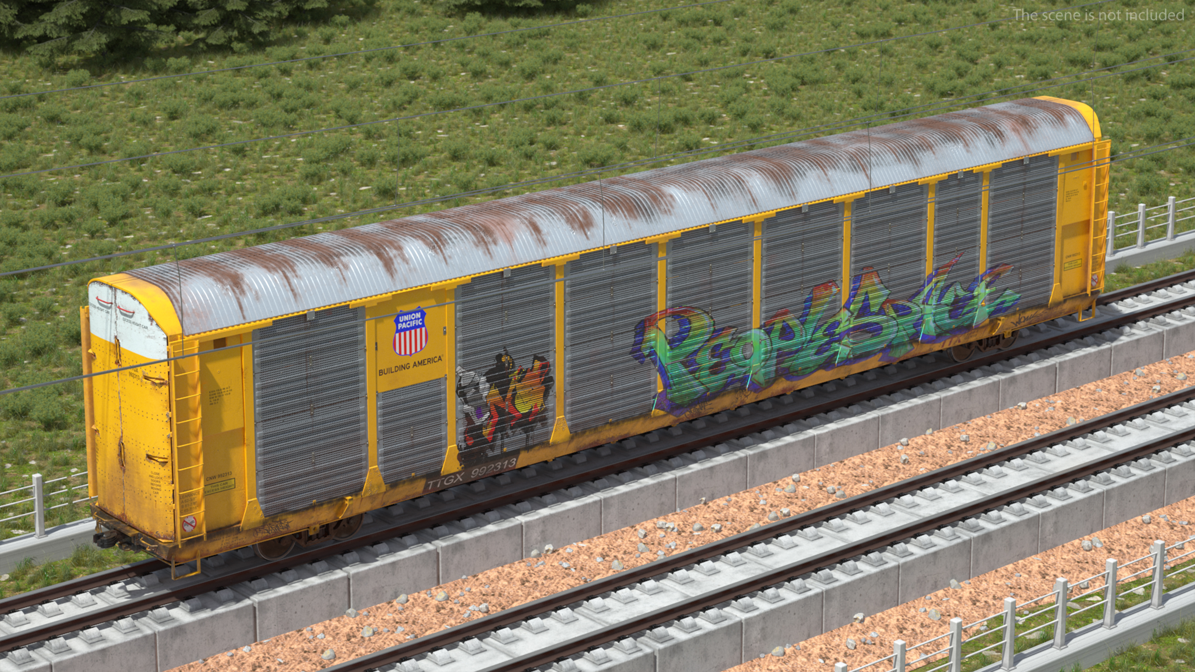 3D Old Union Pacific Autorack Train Car Yellow model
