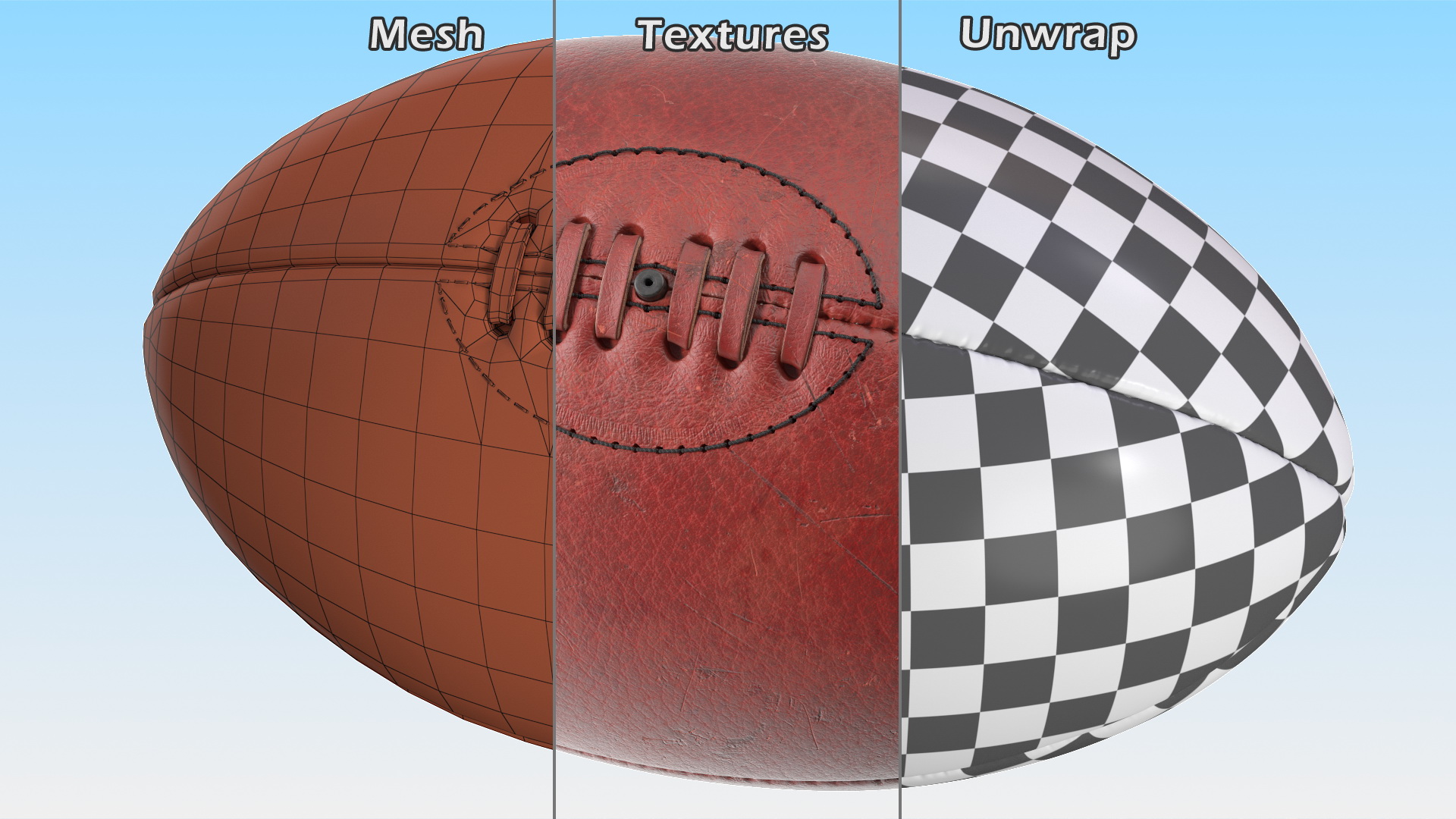 Vintage Leather Lace Up Rugby Ball 3D model