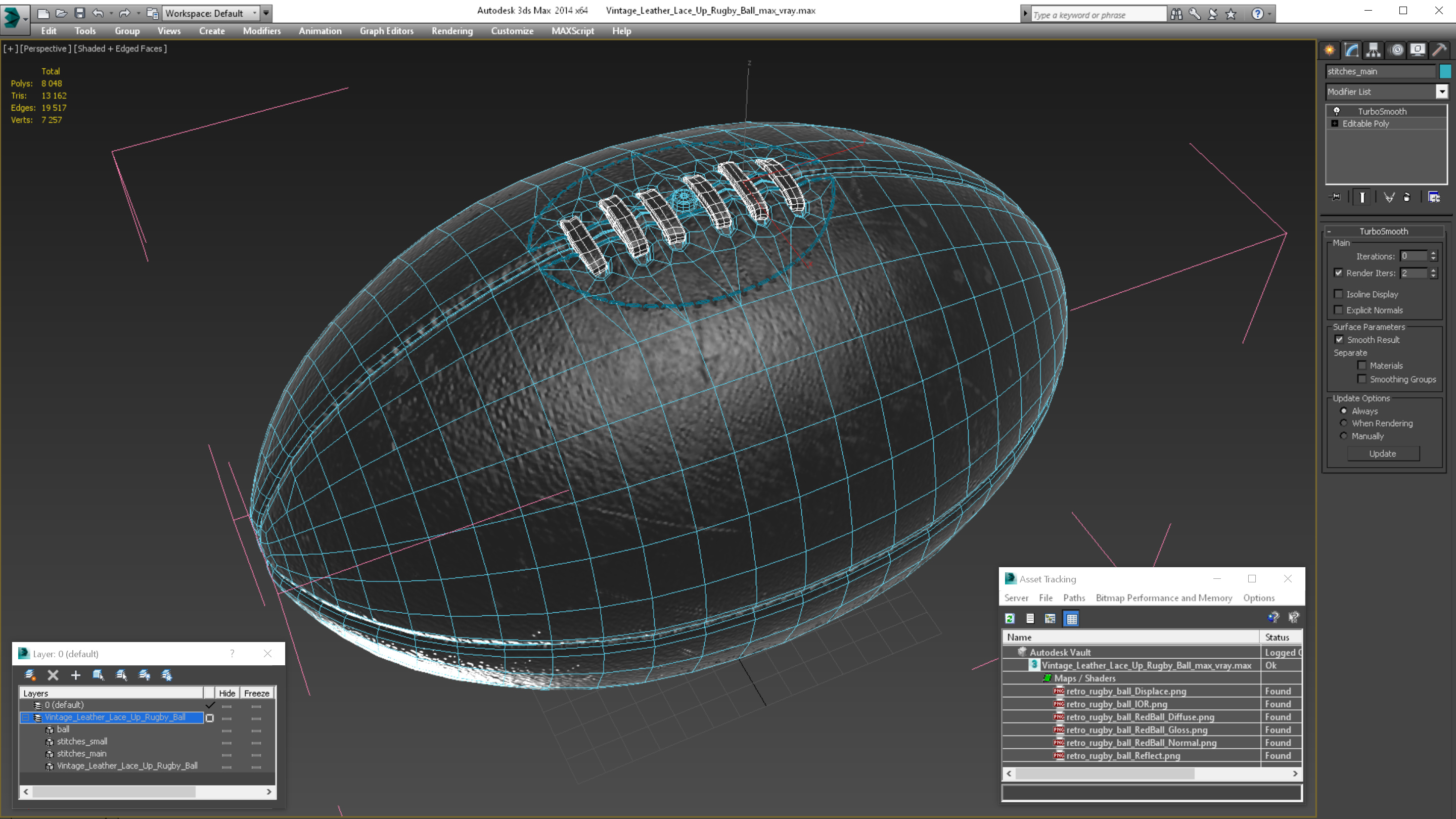 Vintage Leather Lace Up Rugby Ball 3D model