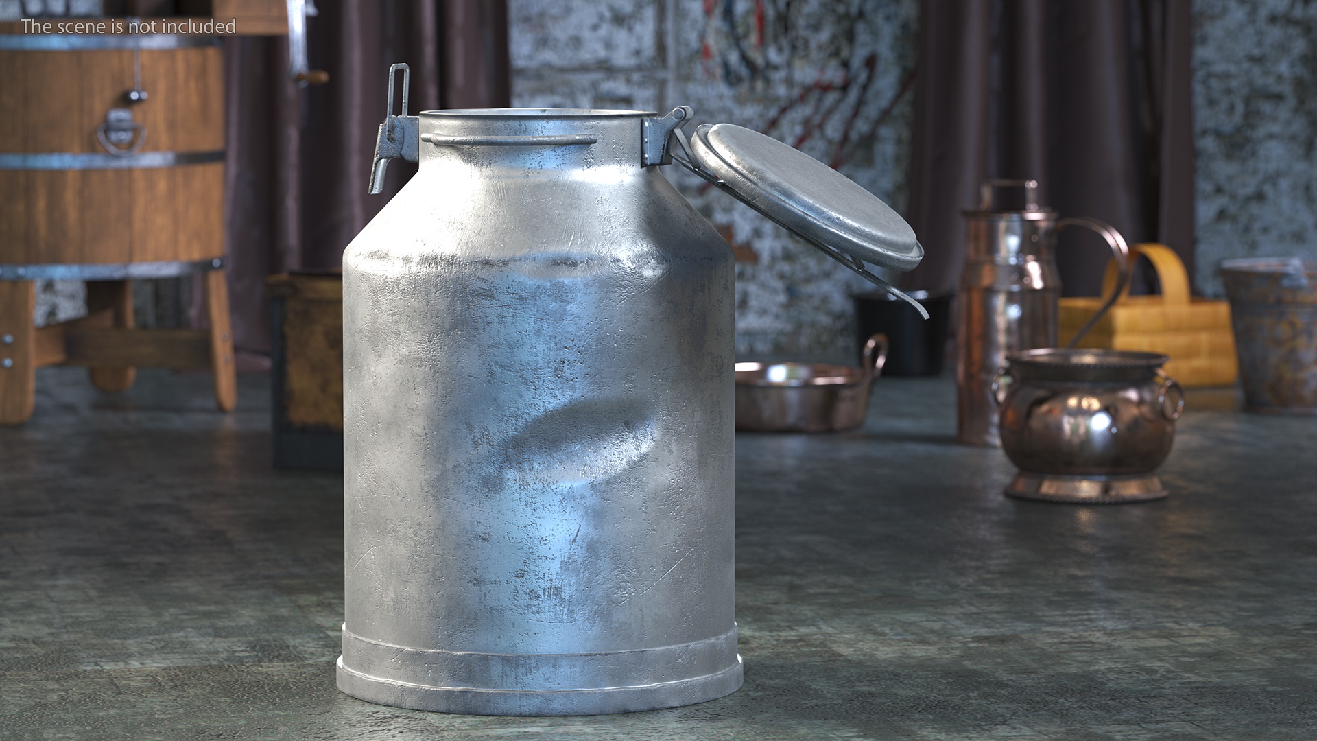 3D Aluminum Milk Bucket Can Full Old model