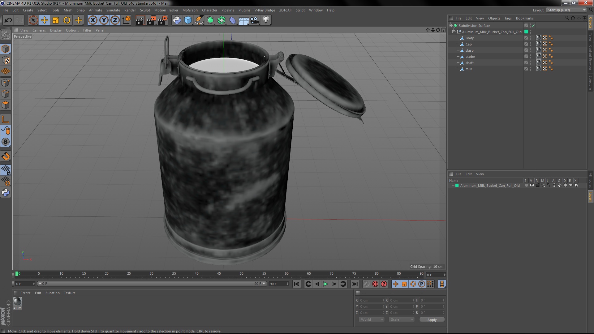 3D Aluminum Milk Bucket Can Full Old model