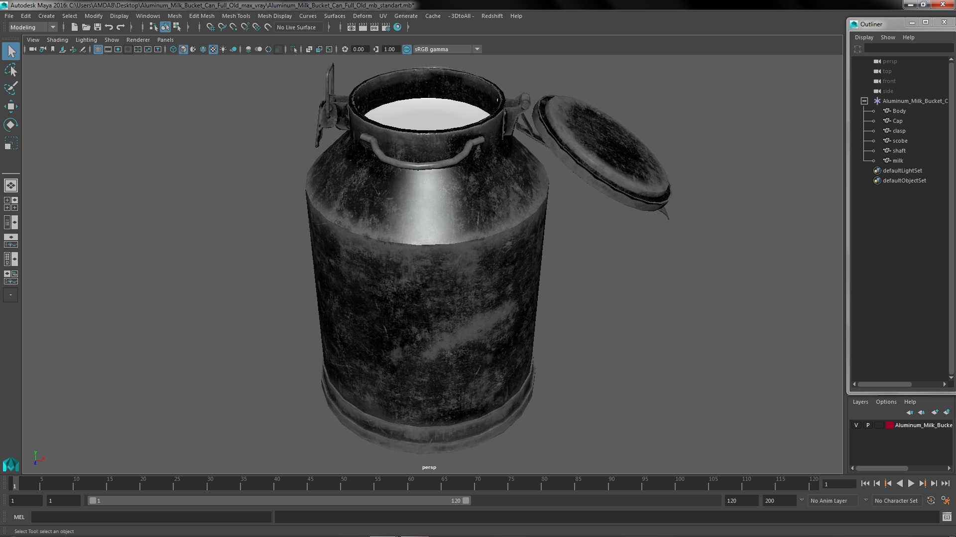 3D Aluminum Milk Bucket Can Full Old model