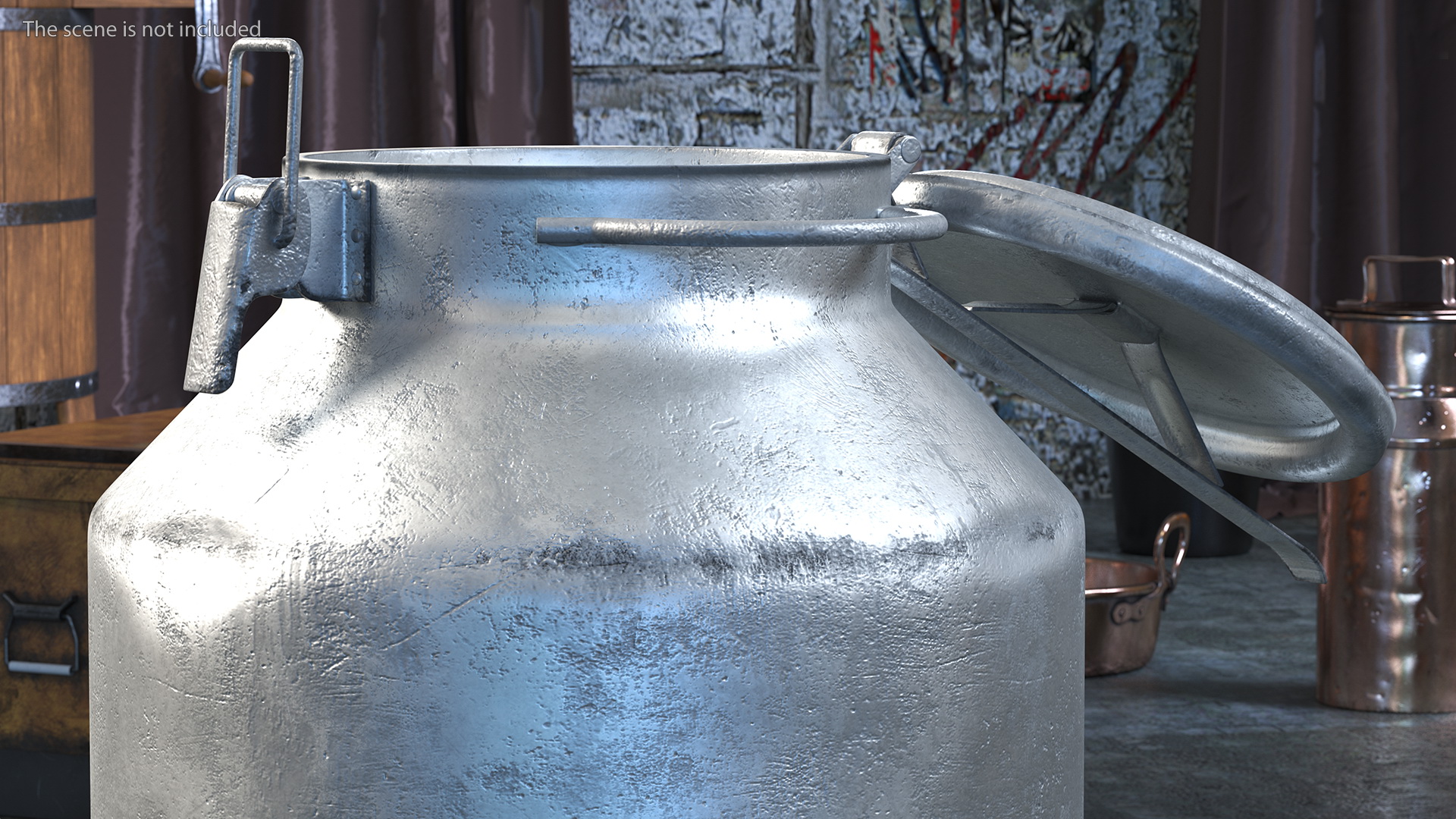 3D Aluminum Milk Bucket Can Full Old model