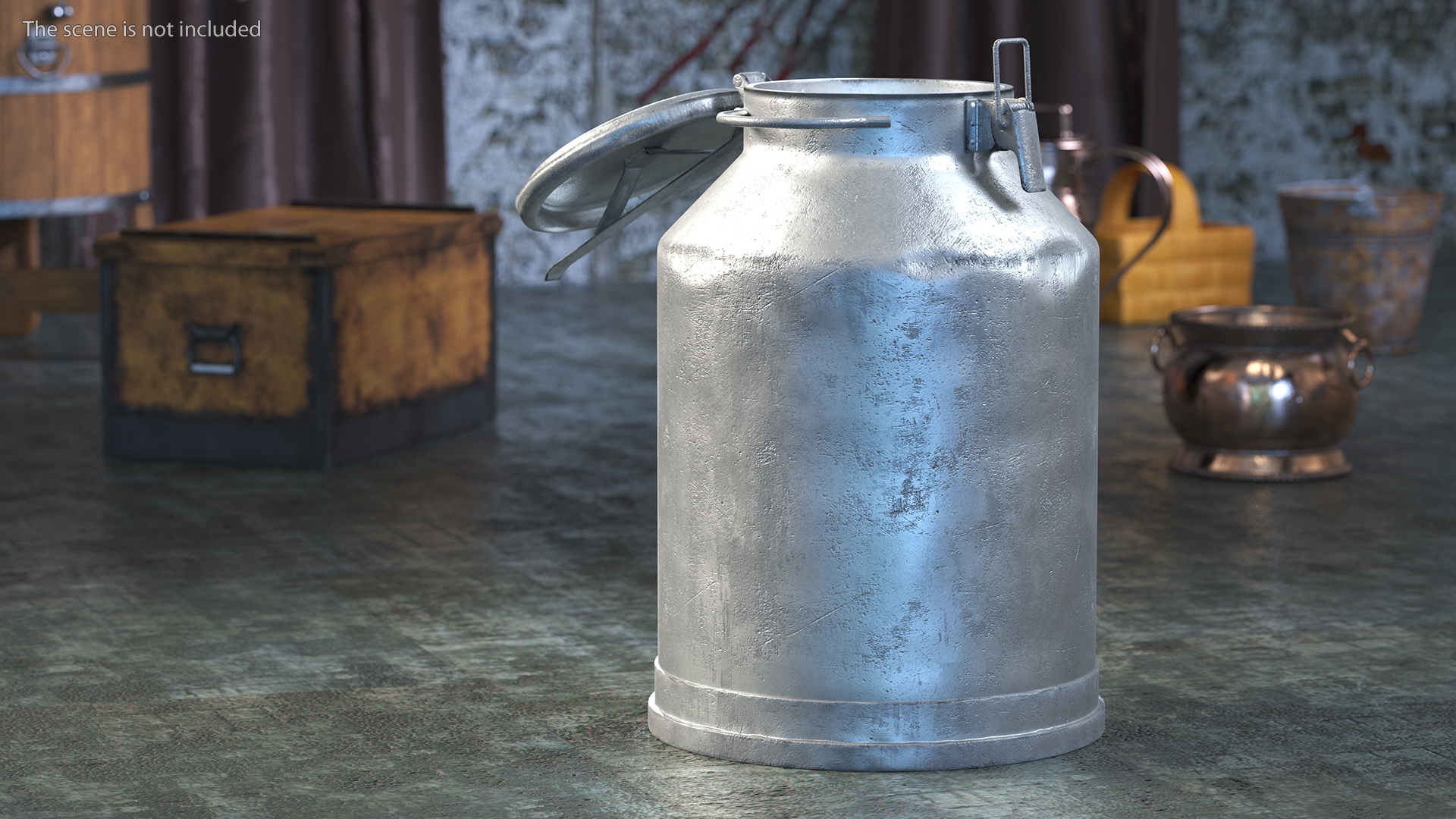 3D Aluminum Milk Bucket Can Full Old model
