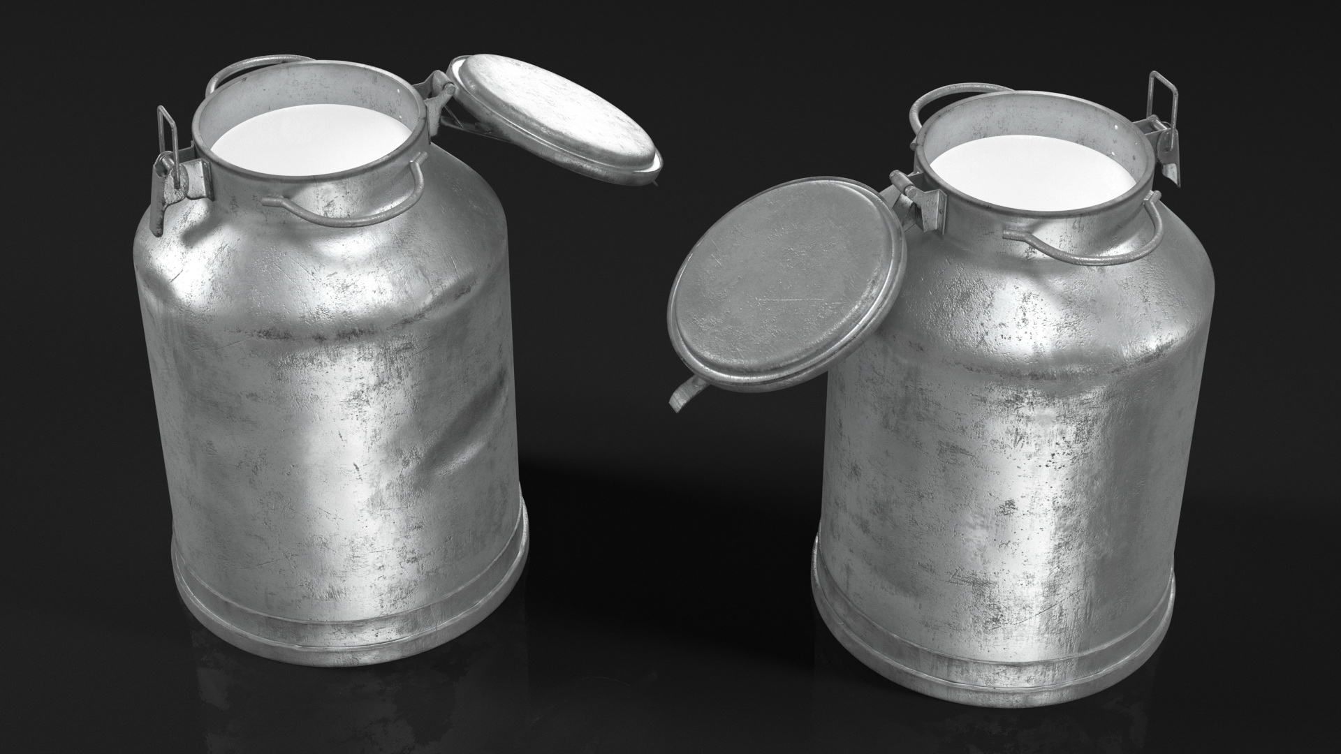 3D Aluminum Milk Bucket Can Full Old model