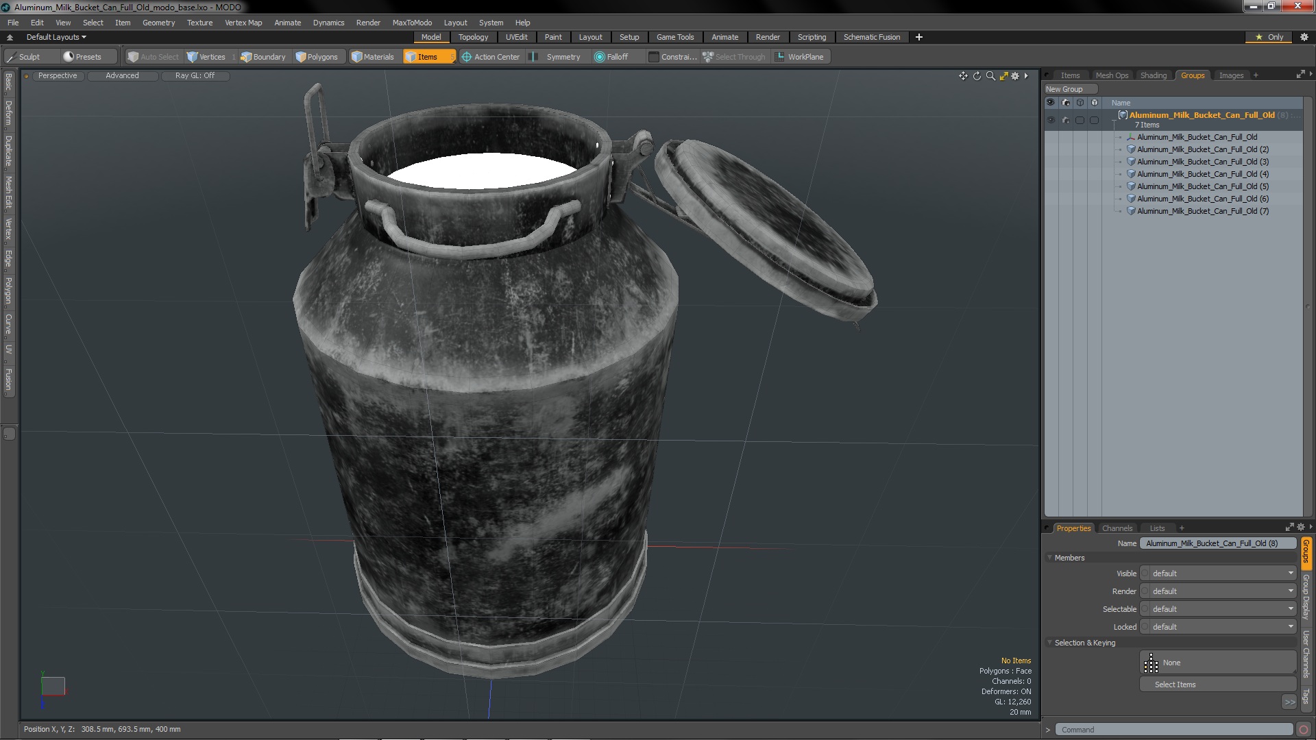 3D Aluminum Milk Bucket Can Full Old model
