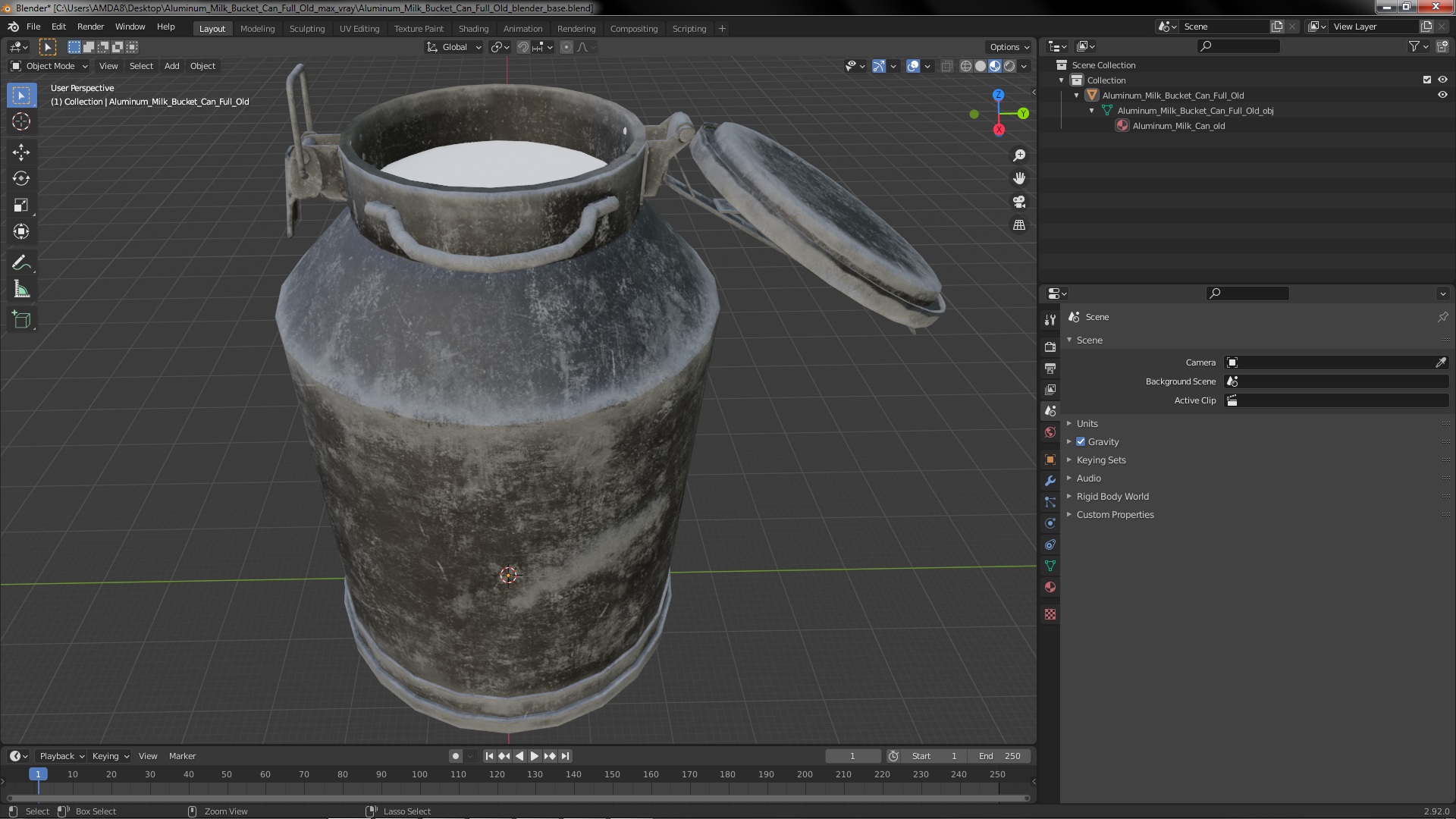 3D Aluminum Milk Bucket Can Full Old model