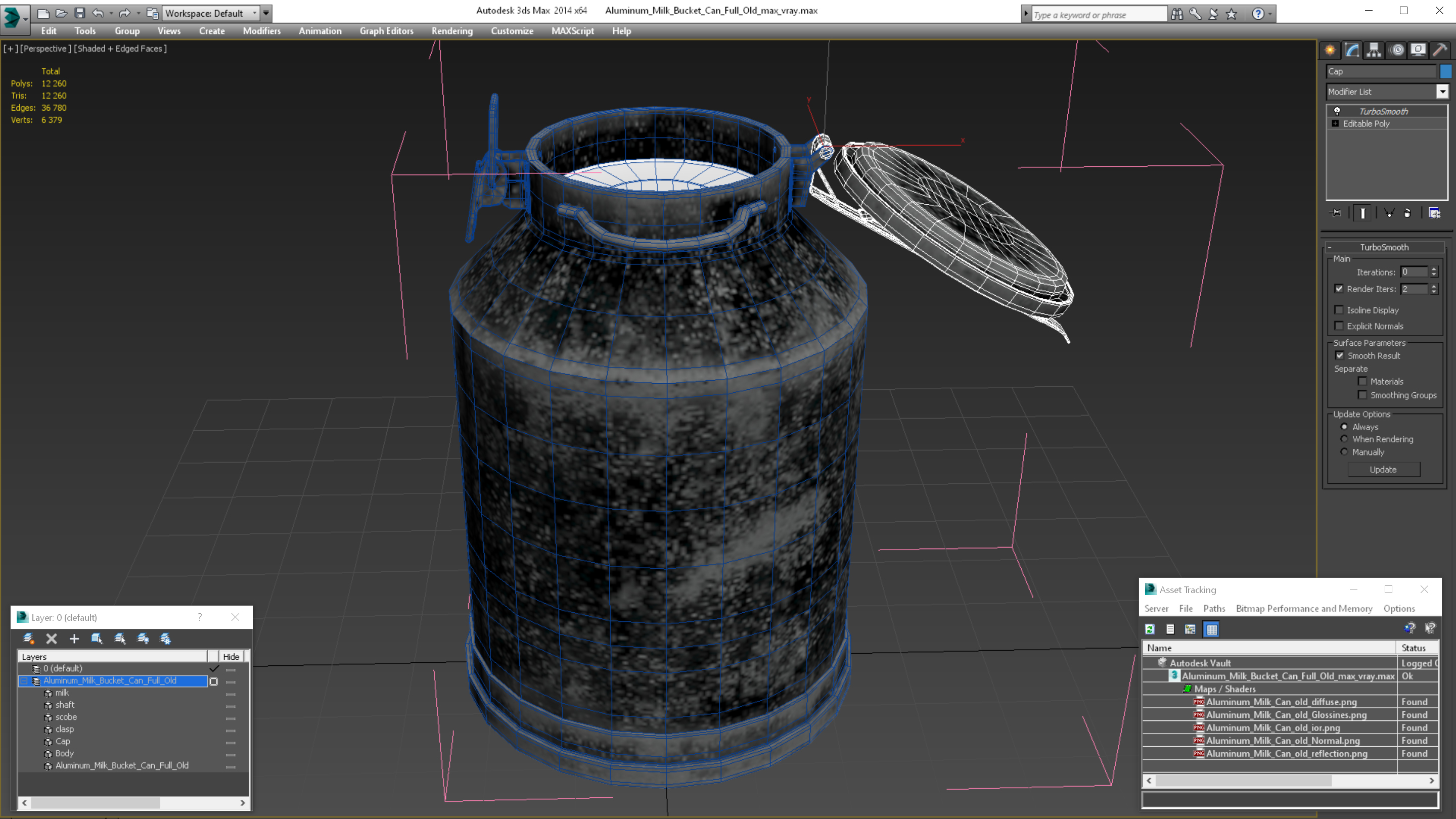 3D Aluminum Milk Bucket Can Full Old model