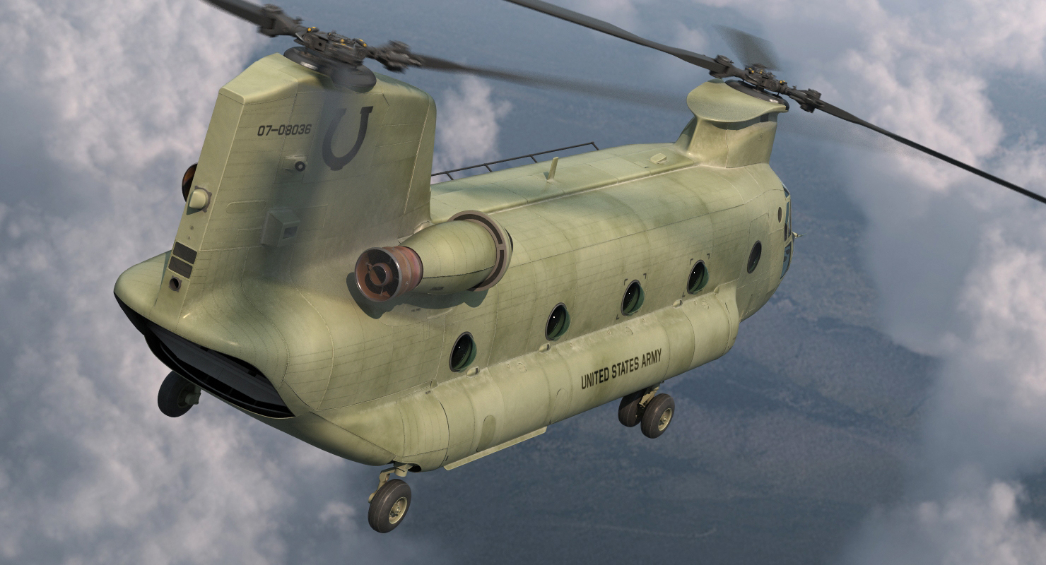 3D US Army Transport Helicopter CH 47 Chinook Rigged for Maya model