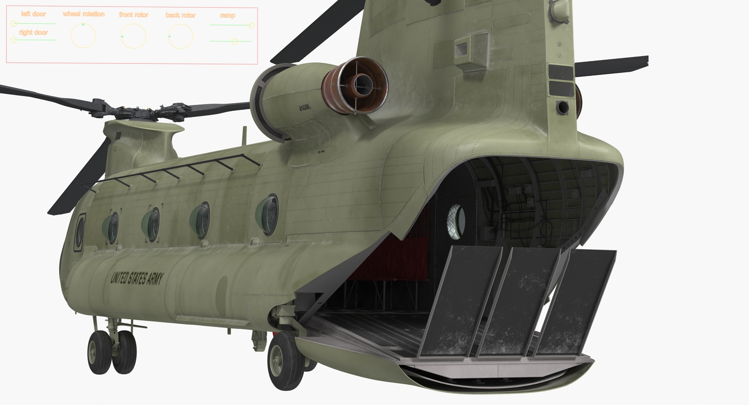 3D US Army Transport Helicopter CH 47 Chinook Rigged for Maya model