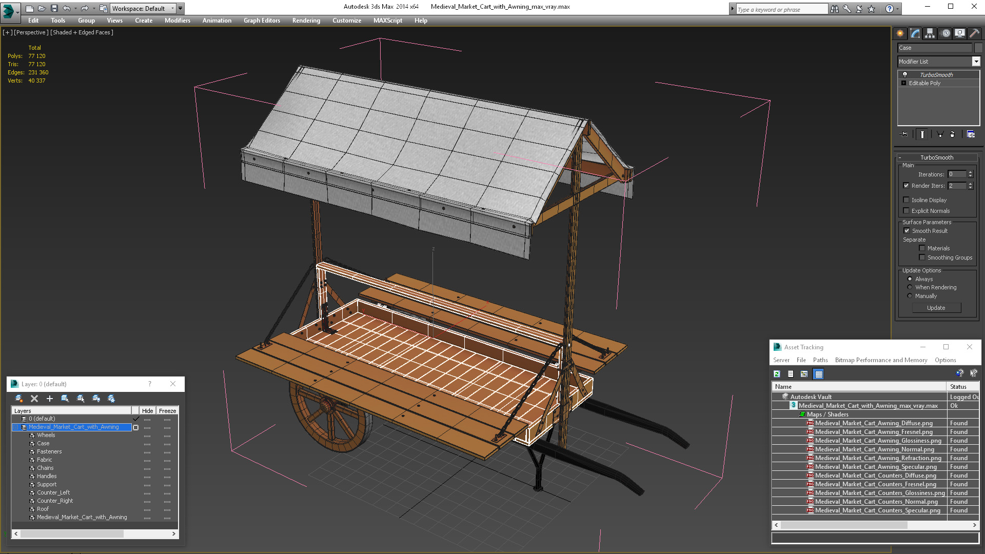 Medieval Market Cart with Awning 3D