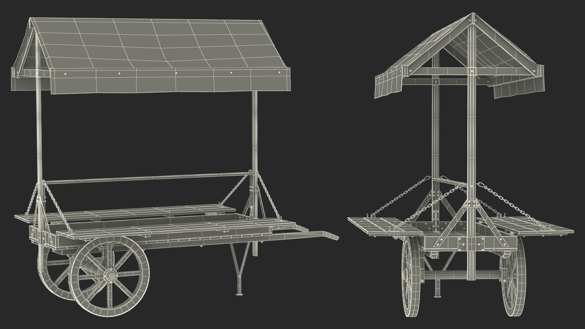 Medieval Market Cart with Awning 3D