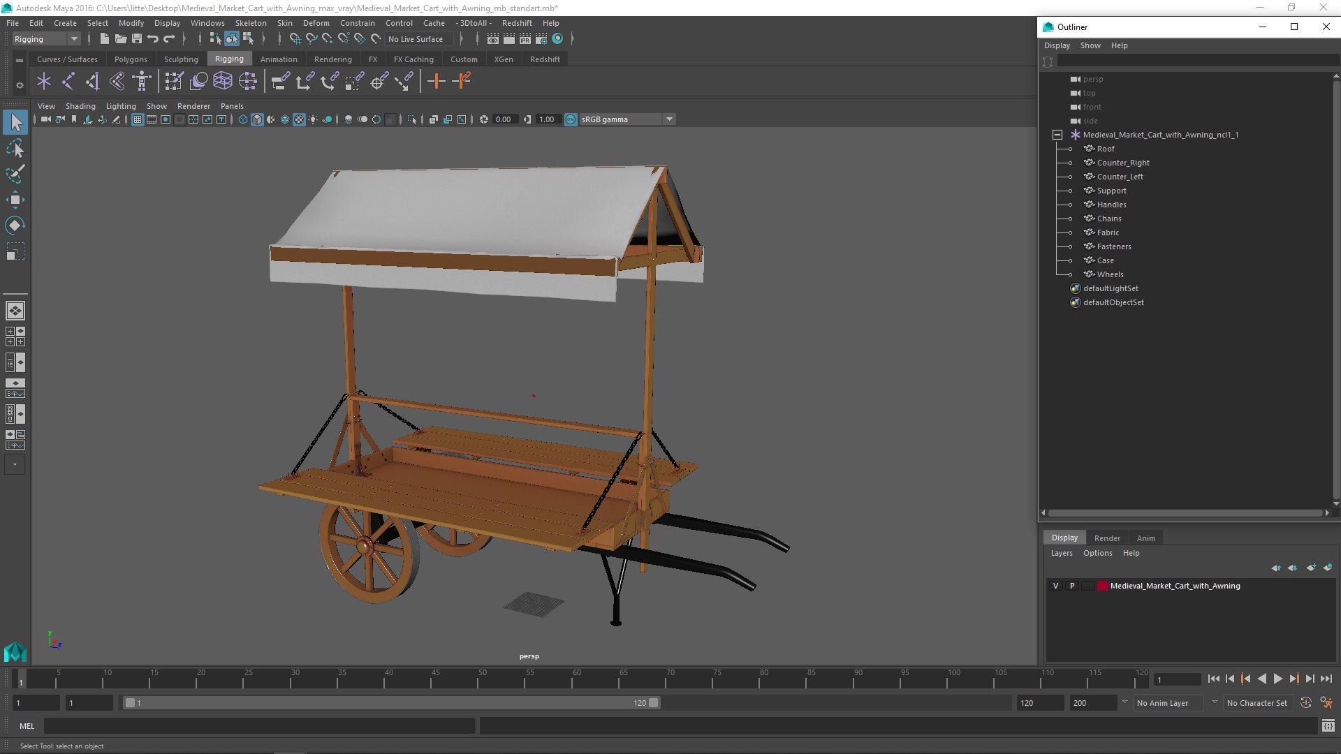 Medieval Market Cart with Awning 3D
