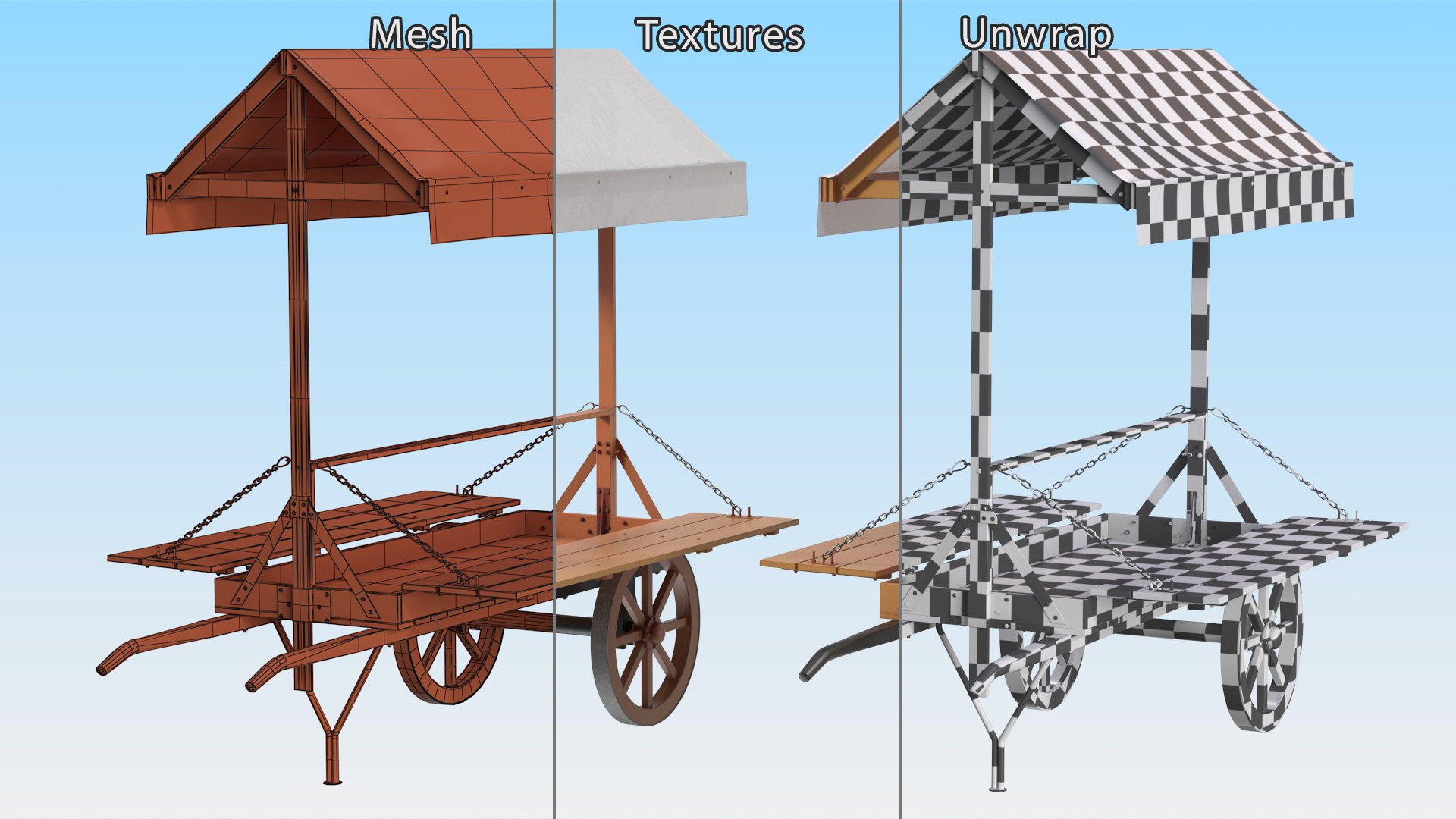 Medieval Market Cart with Awning 3D