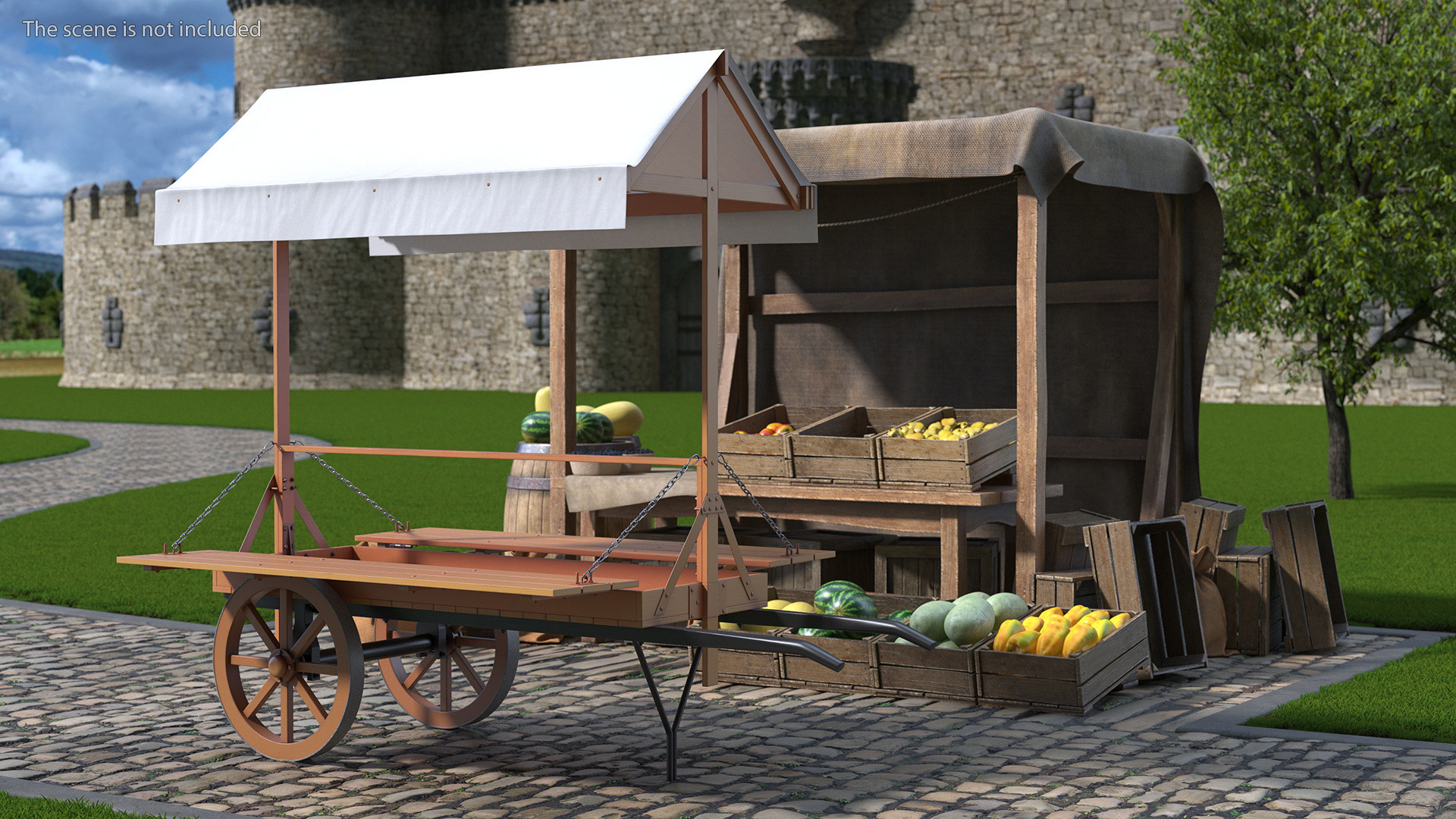 Medieval Market Cart with Awning 3D