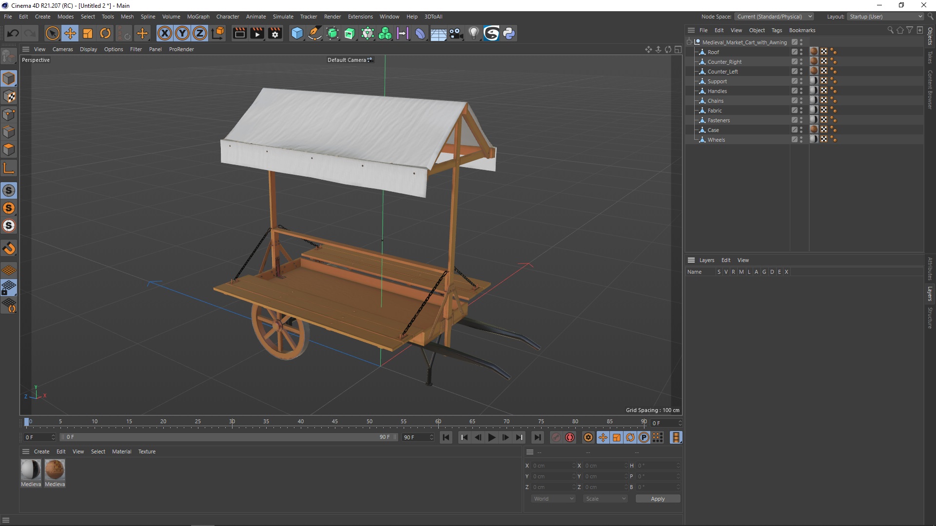 Medieval Market Cart with Awning 3D