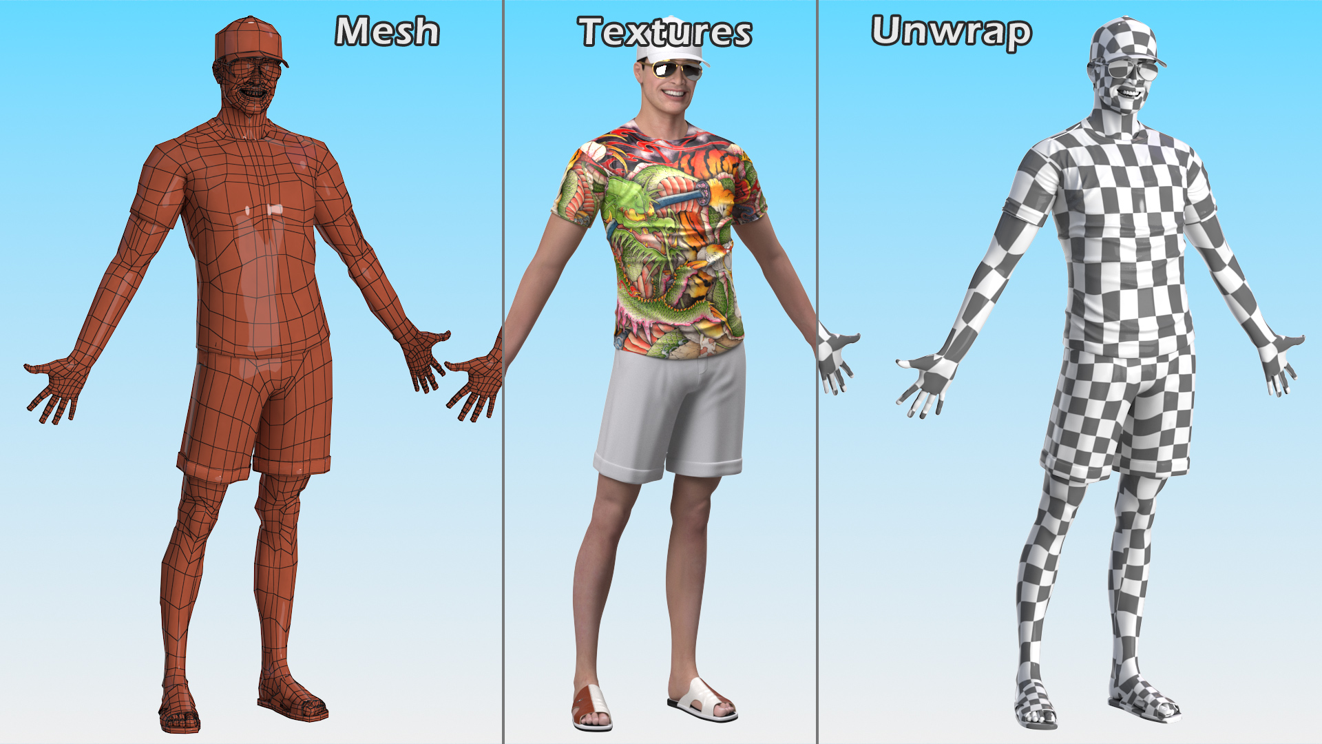 Asian Man Summer Outfits Smiling Pose 3D