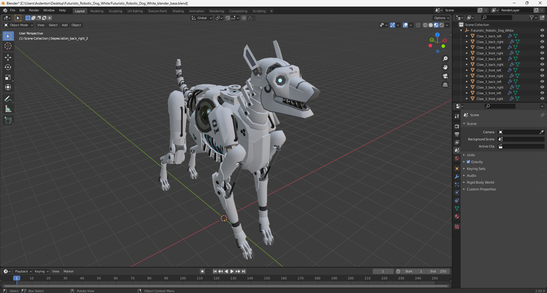 3D Futuristic Robotic Dog White model
