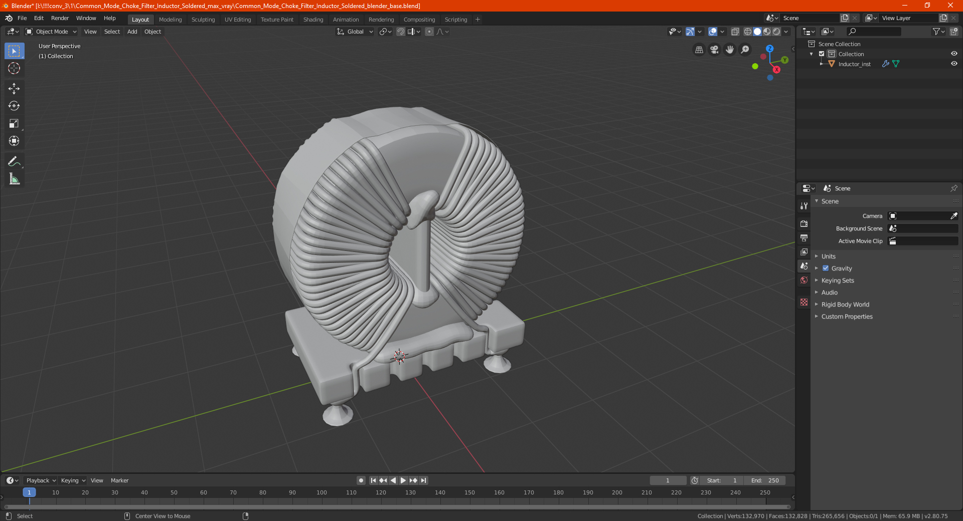 Common Mode Choke Filter Inductor Soldered 3D