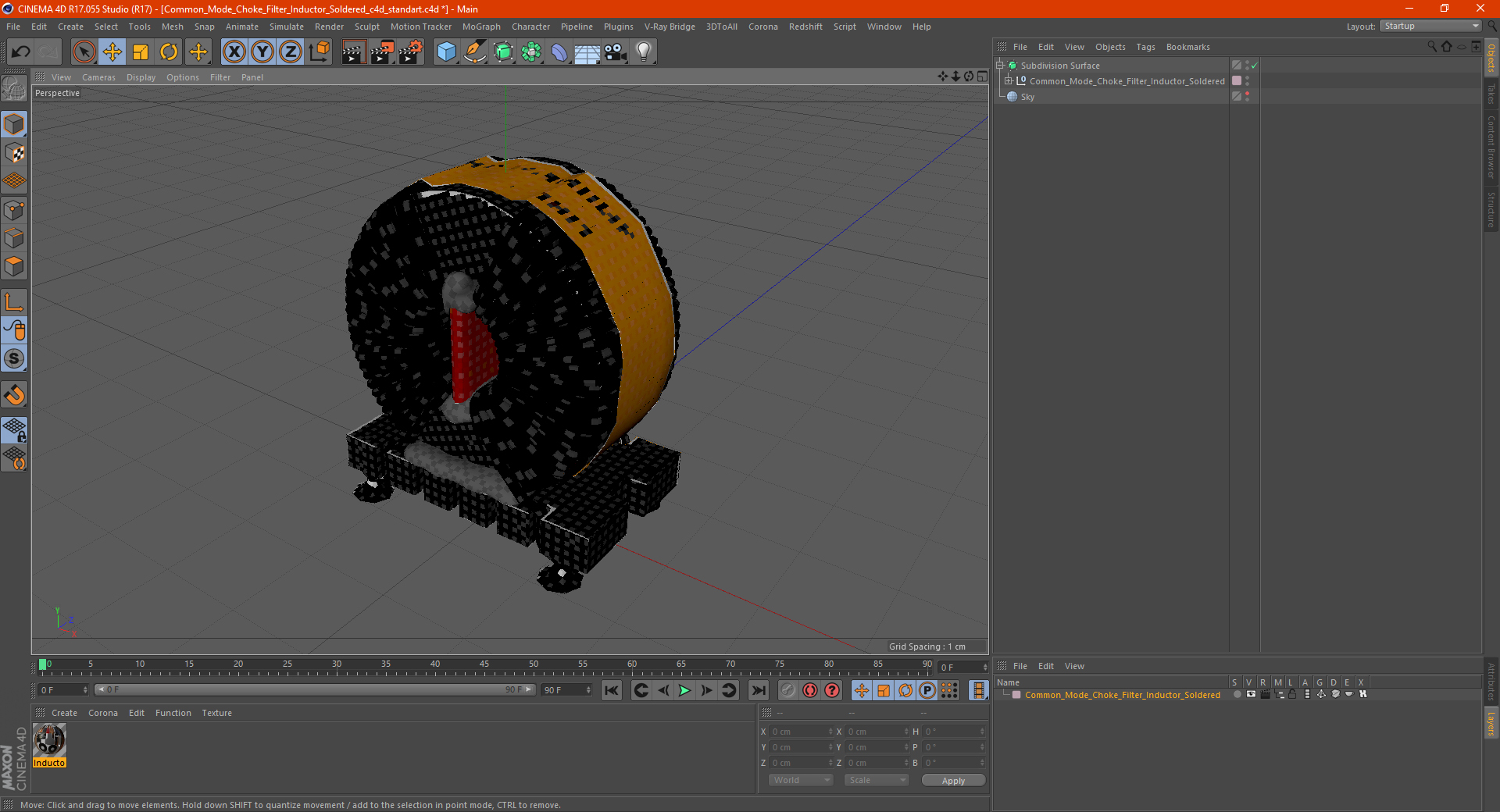 Common Mode Choke Filter Inductor Soldered 3D