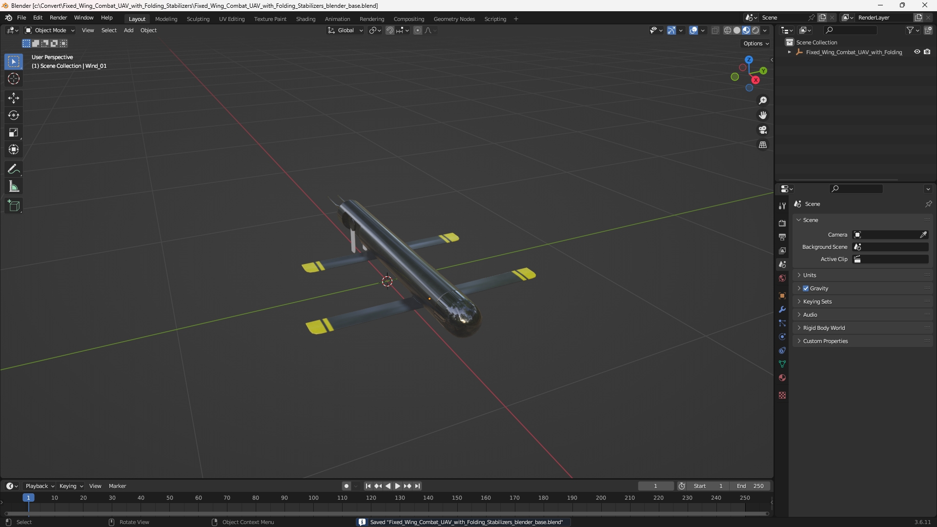 Fixed Wing Combat UAV with Folding Stabilizers - view 10