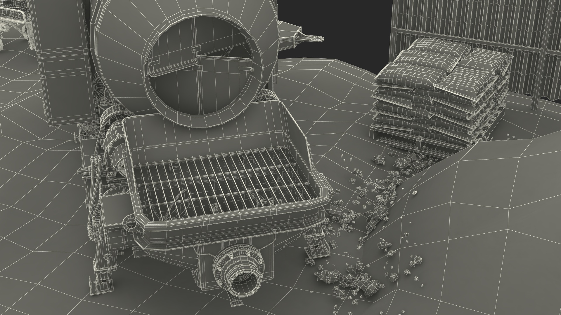 3D Construction Excavation Site with Portable Concrete Mixer Pump and Worker model