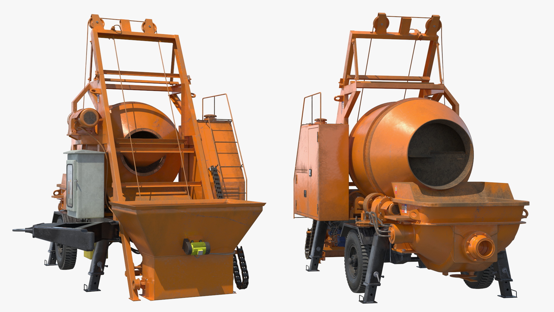 3D Construction Excavation Site with Portable Concrete Mixer Pump and Worker model