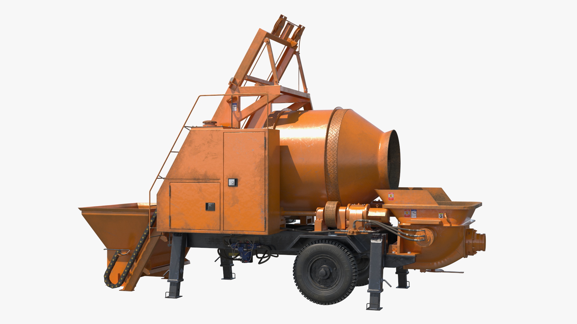 3D Construction Excavation Site with Portable Concrete Mixer Pump and Worker model