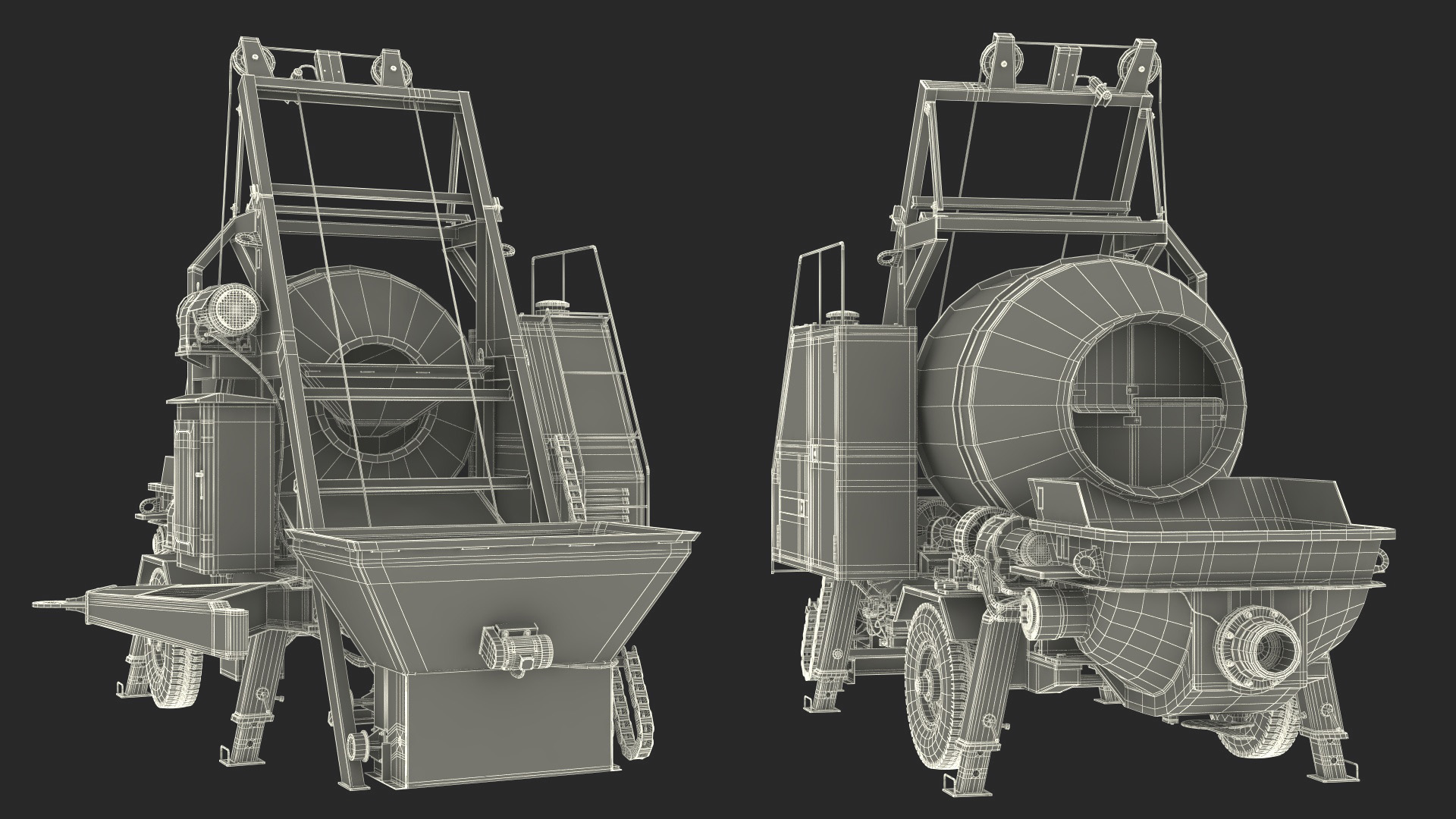 3D Construction Excavation Site with Portable Concrete Mixer Pump and Worker model