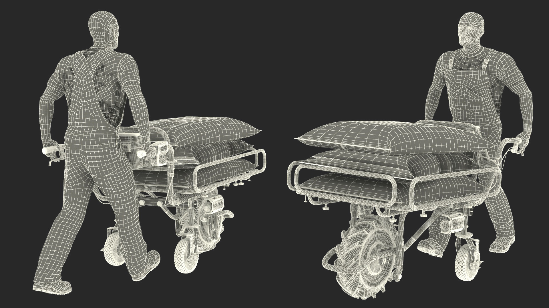 3D Construction Excavation Site with Portable Concrete Mixer Pump and Worker model