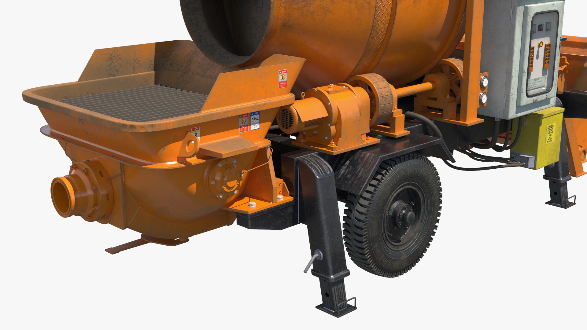 3D Construction Excavation Site with Portable Concrete Mixer Pump and Worker model