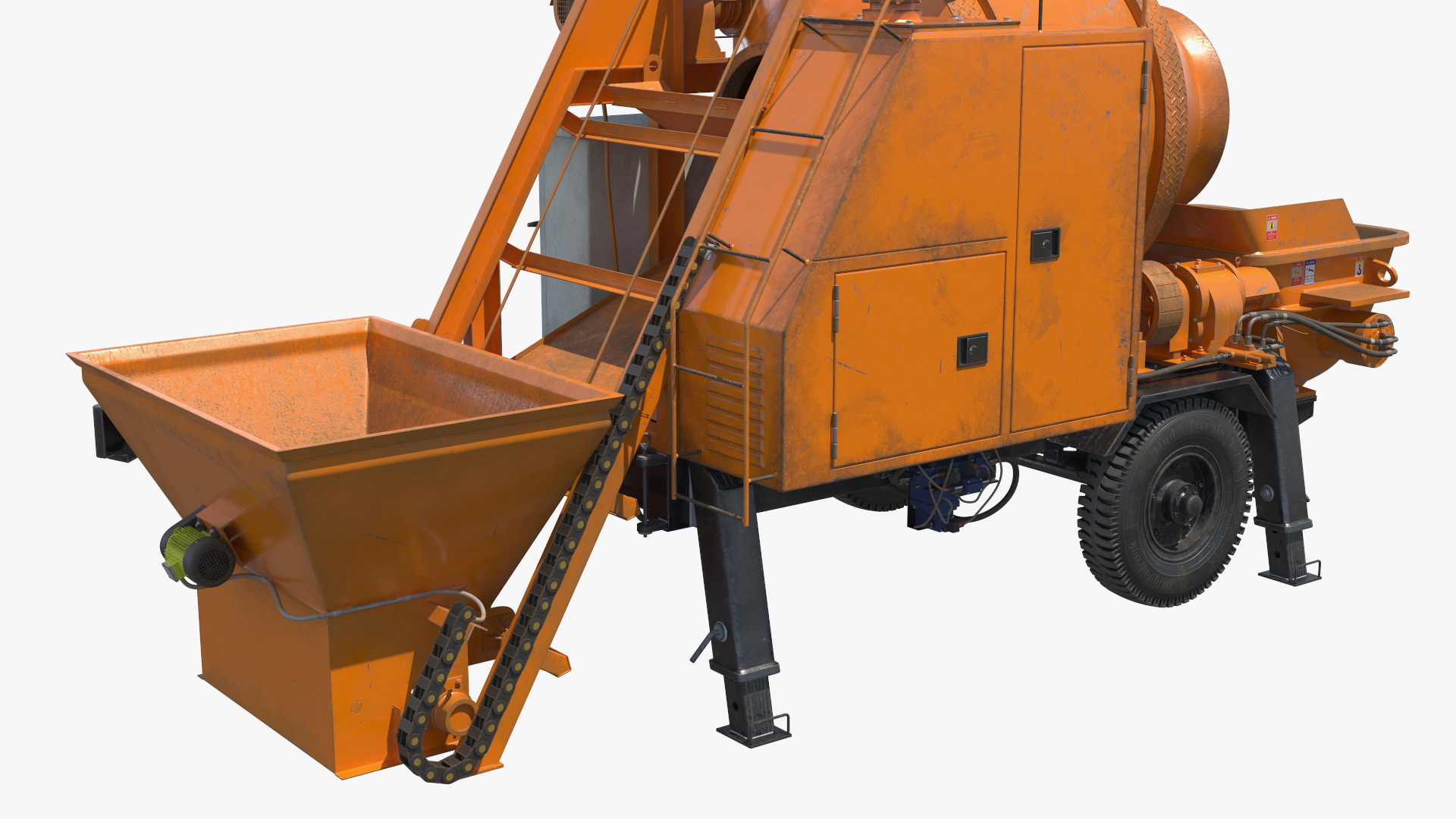 3D Construction Excavation Site with Portable Concrete Mixer Pump and Worker model