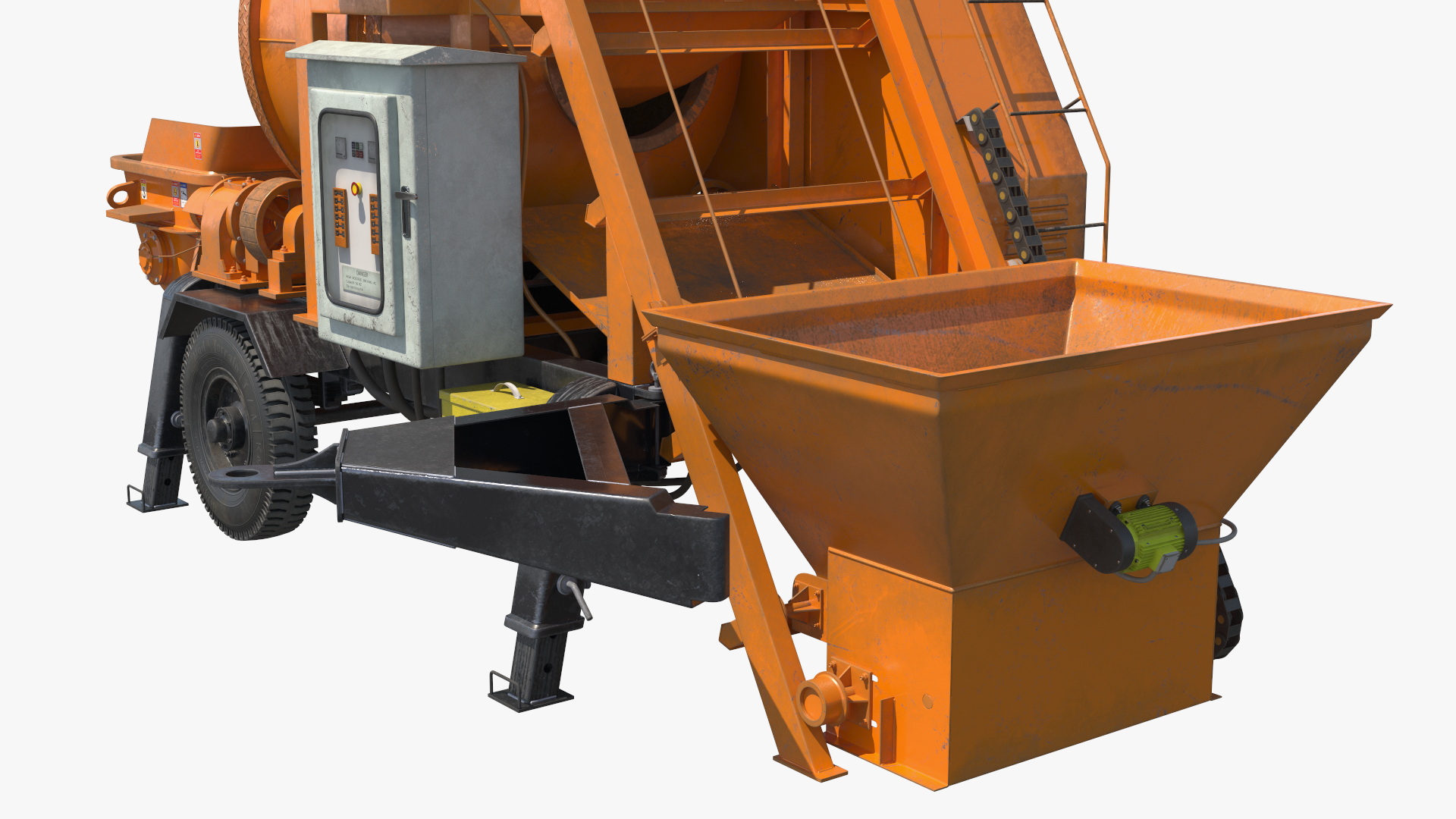 3D Construction Excavation Site with Portable Concrete Mixer Pump and Worker model