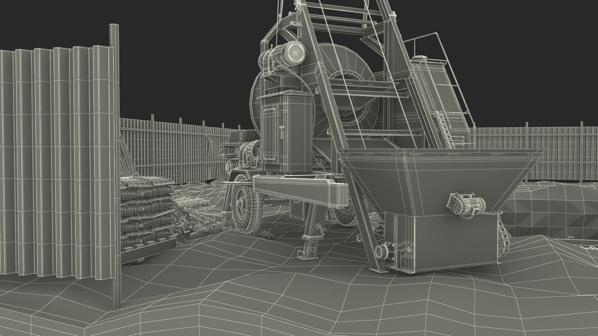 3D Construction Excavation Site with Portable Concrete Mixer Pump and Worker model
