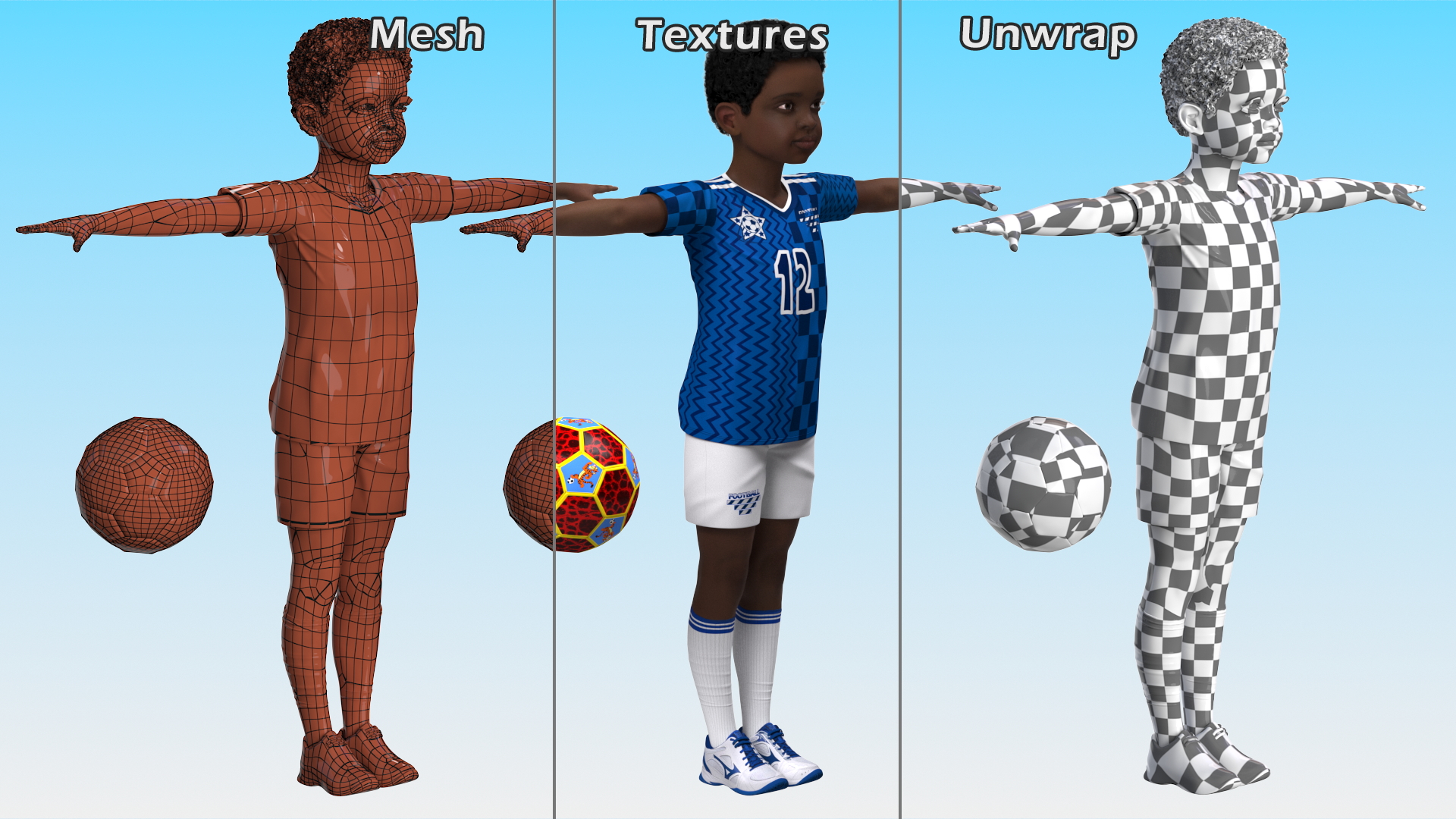 Black Child Boy With Ball Rigged 3D
