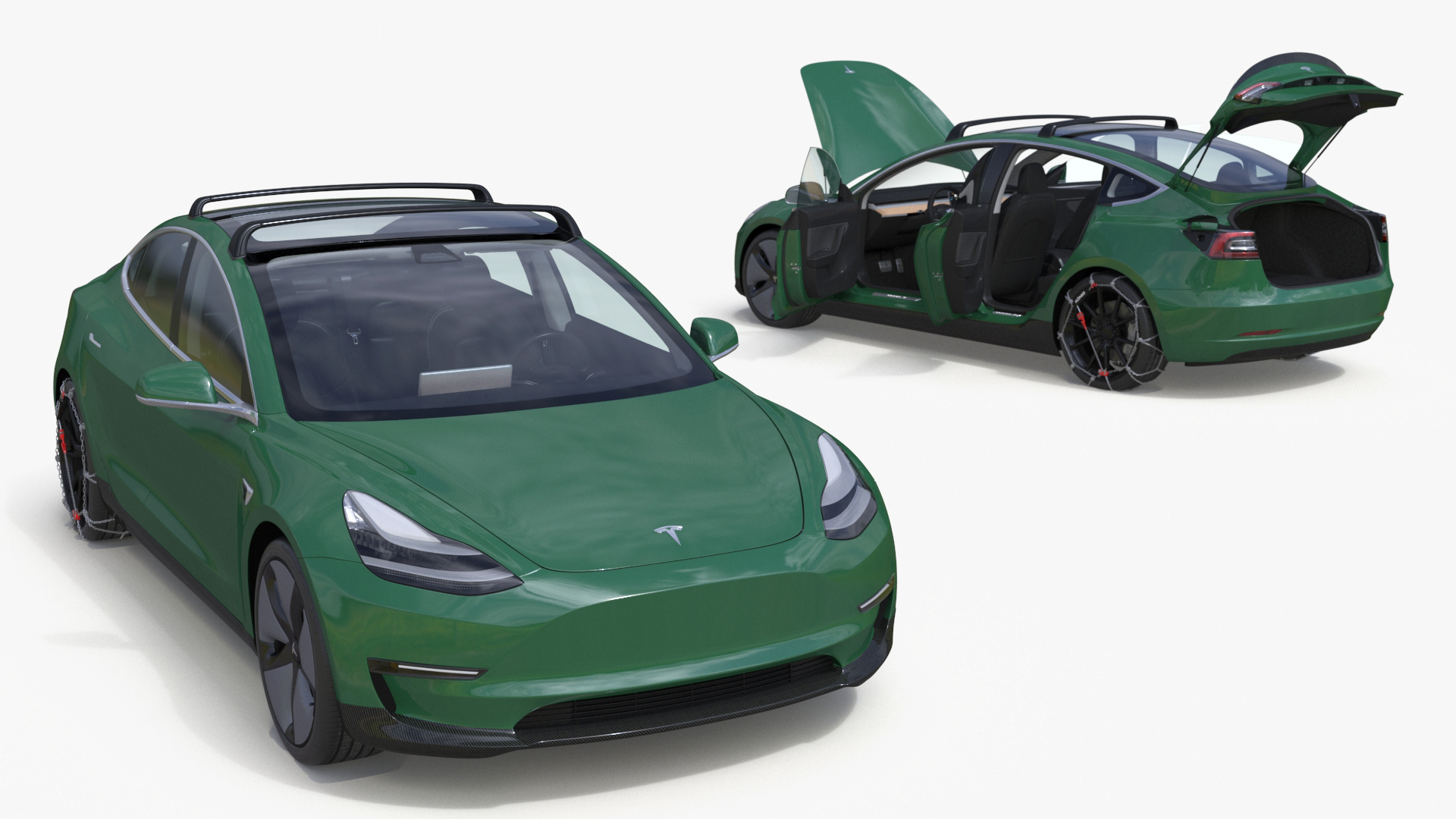 3D model Tesla Model 3 with Wheel and Roof Accessories