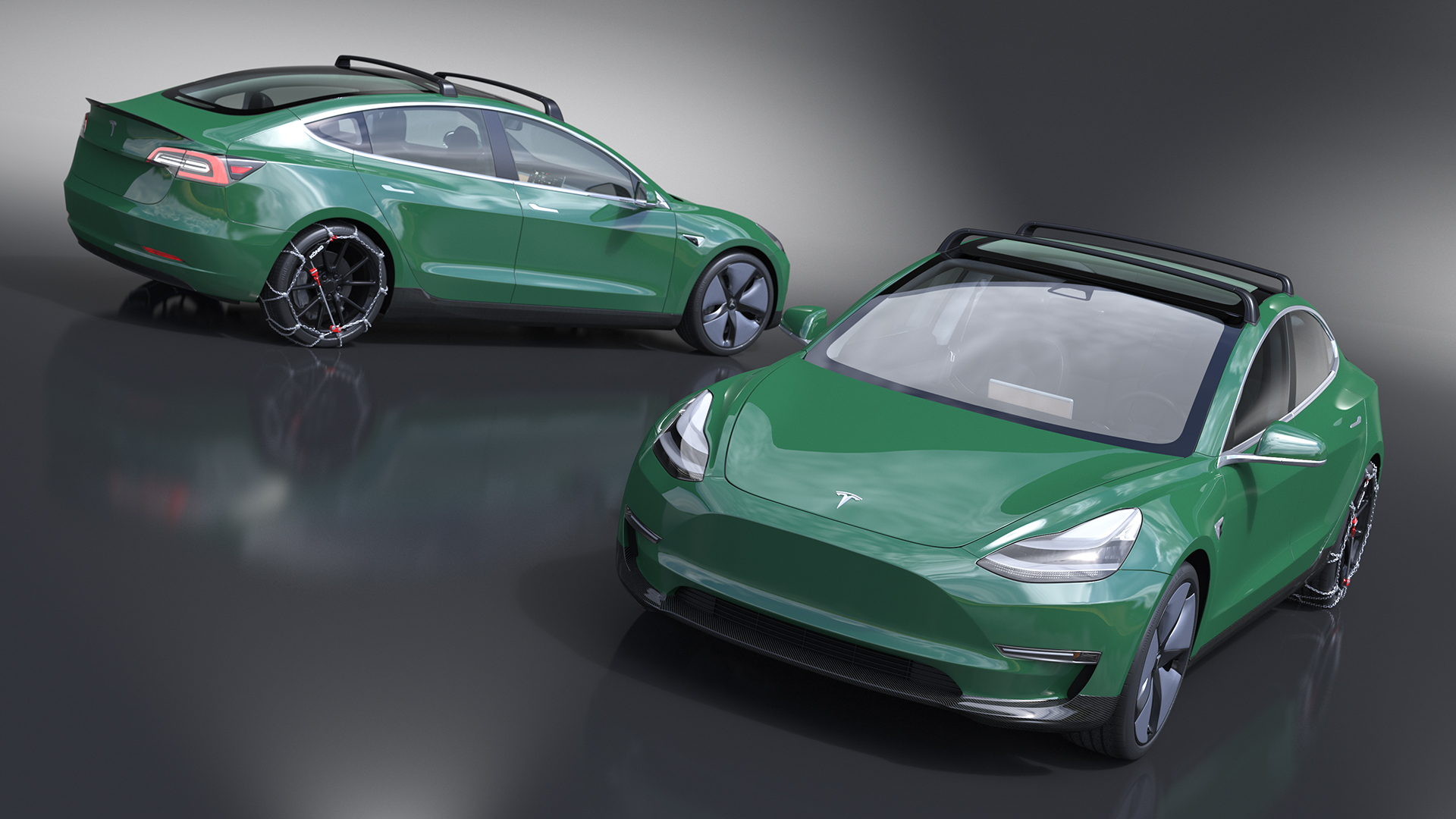3D model Tesla Model 3 with Wheel and Roof Accessories