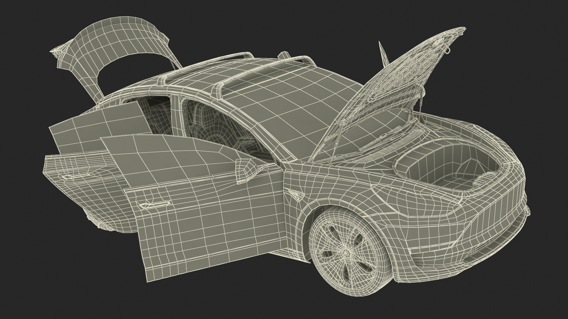 3D model Tesla Model 3 with Wheel and Roof Accessories