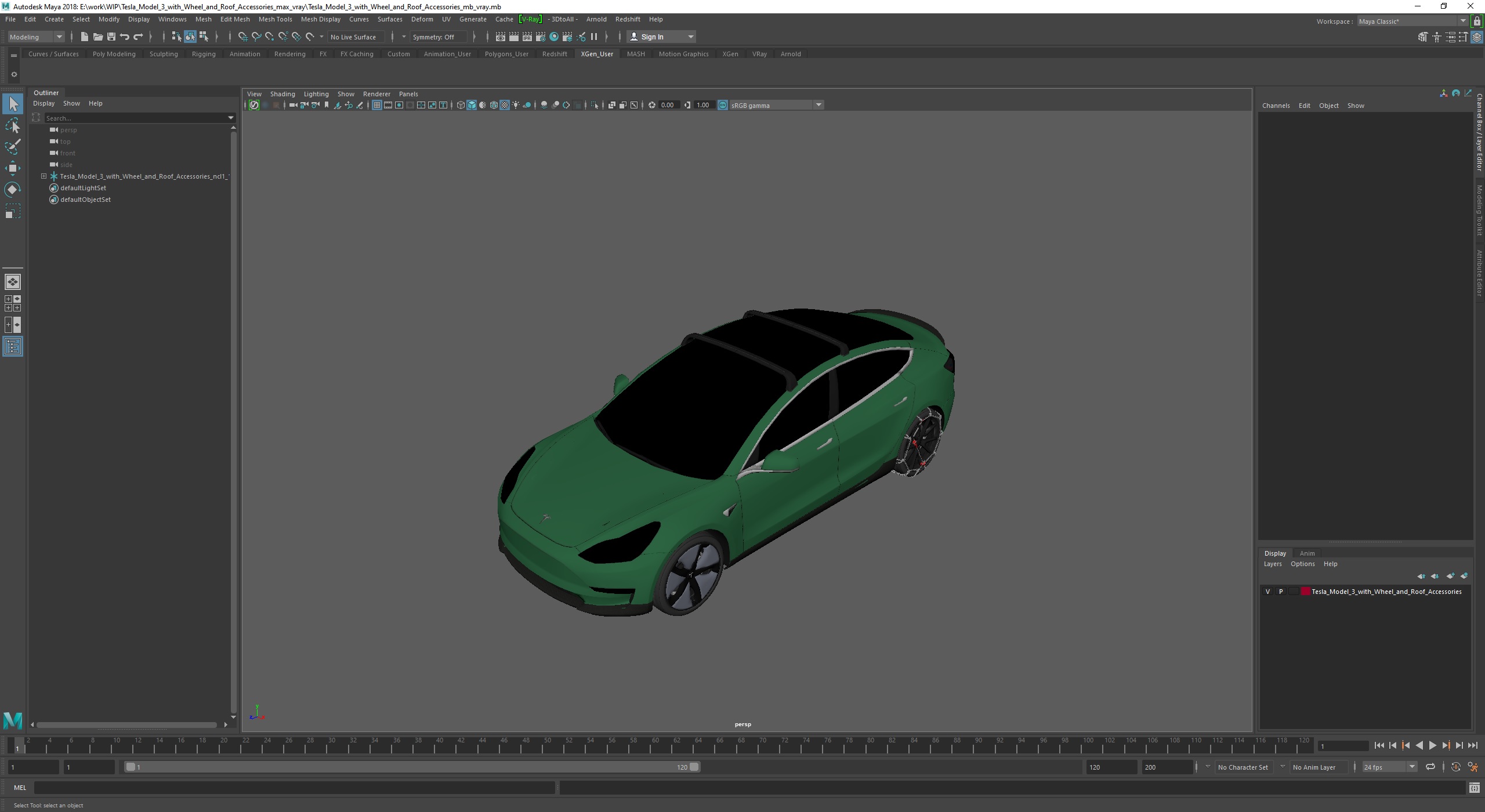 3D model Tesla Model 3 with Wheel and Roof Accessories