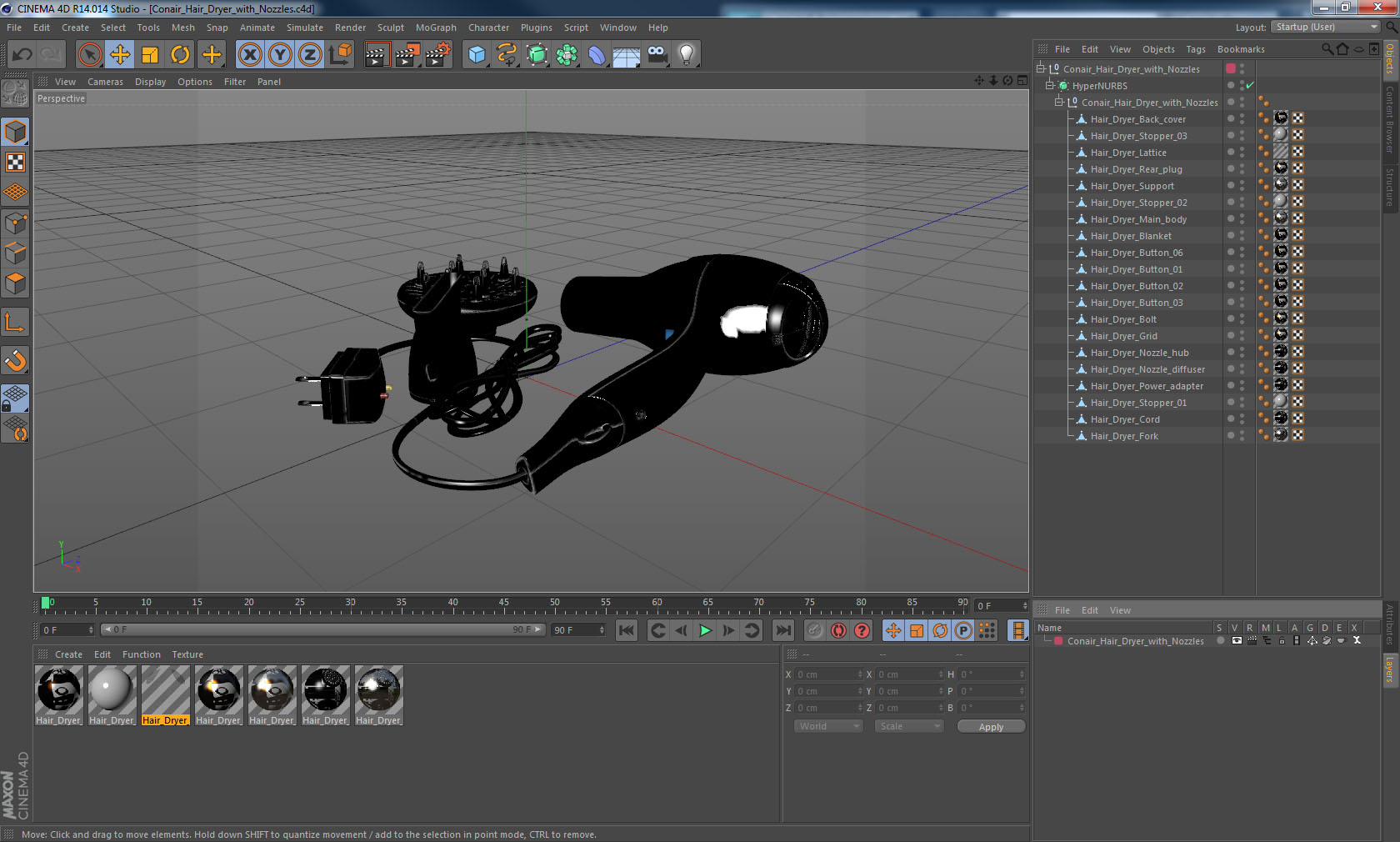 3D model Conair Hair Dryer with Nozzles