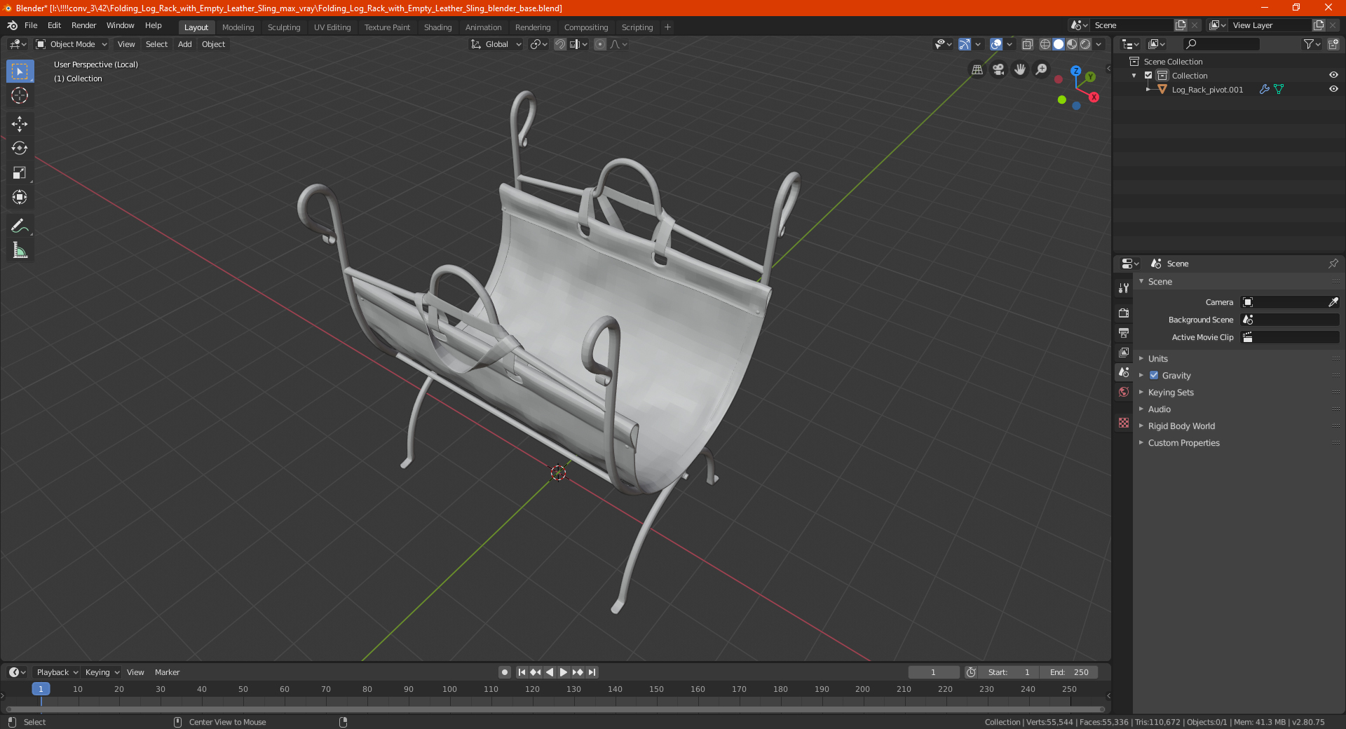 3D Folding Log Rack with Empty Leather Sling