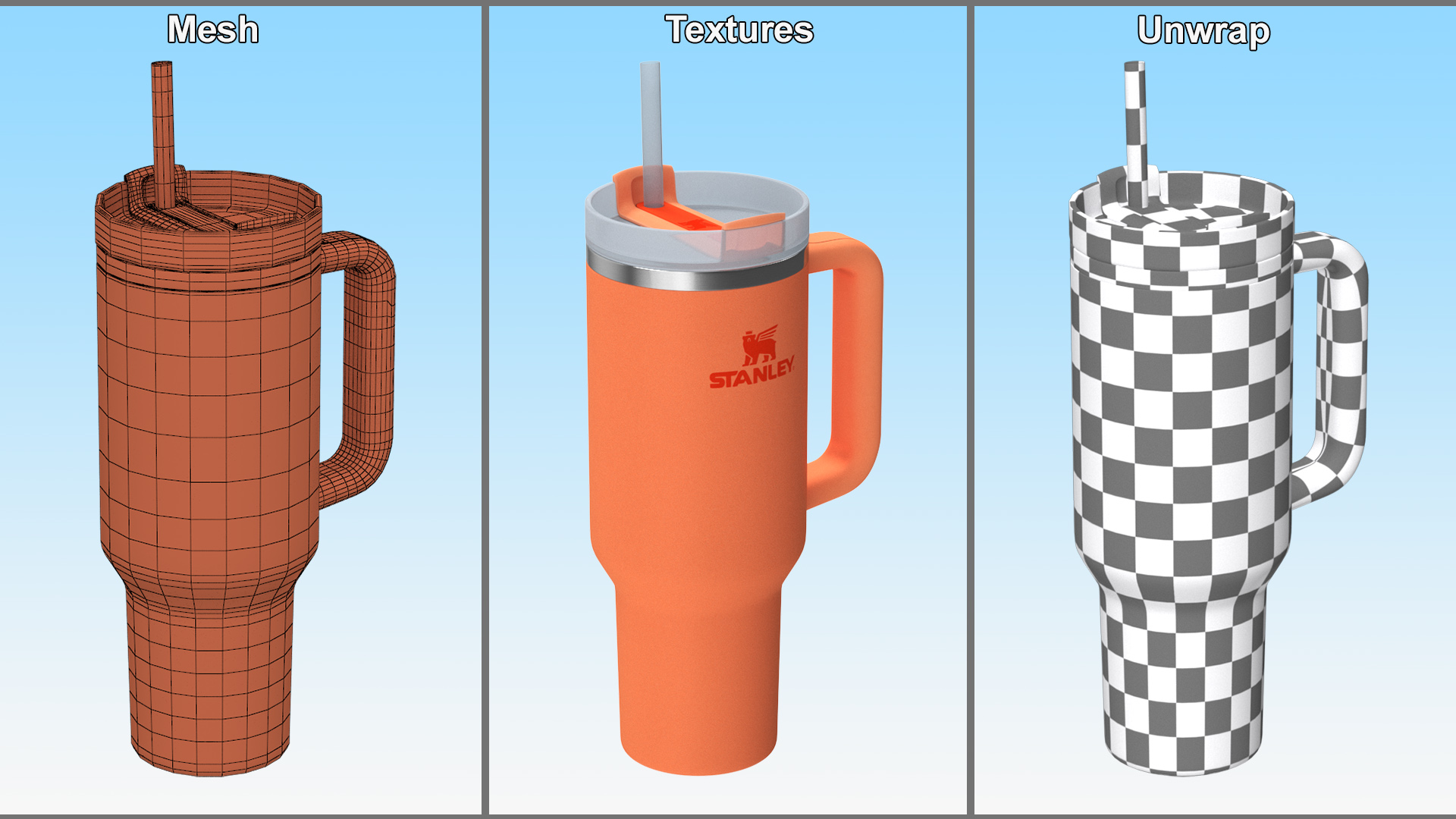 3D Travel Tumbler Quencher Stanley Orange model