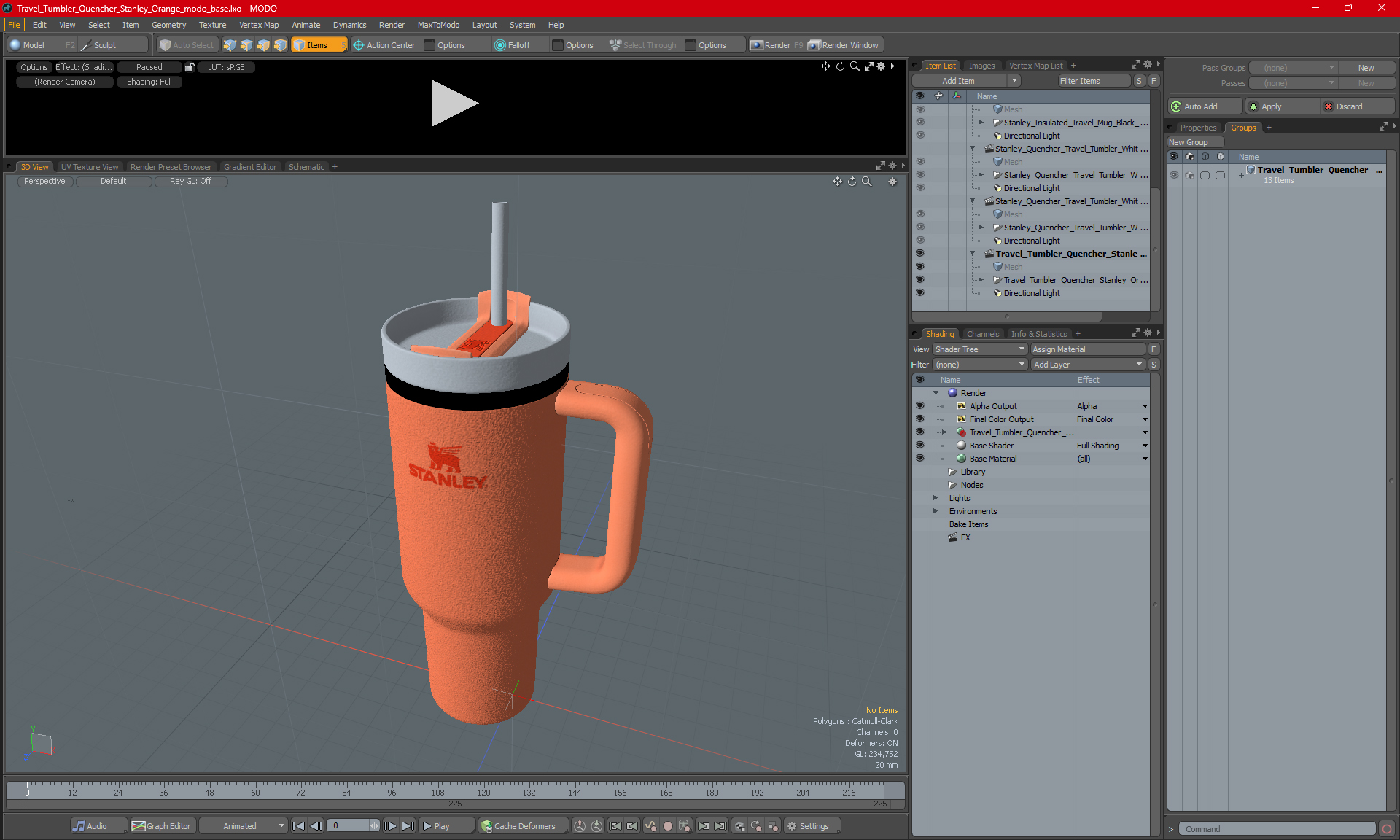 3D Travel Tumbler Quencher Stanley Orange model