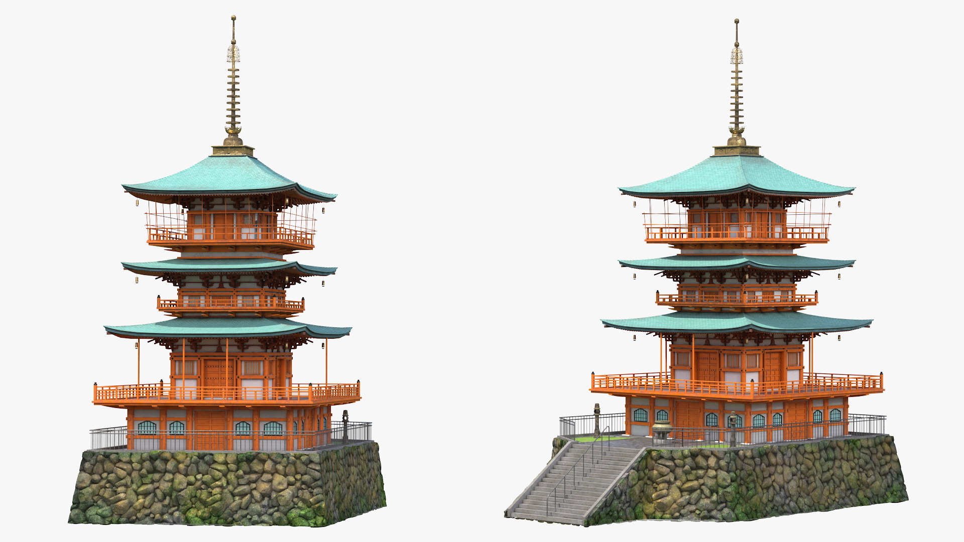 3D Japanese Temple Three Story Pagoda Seiganto Ji