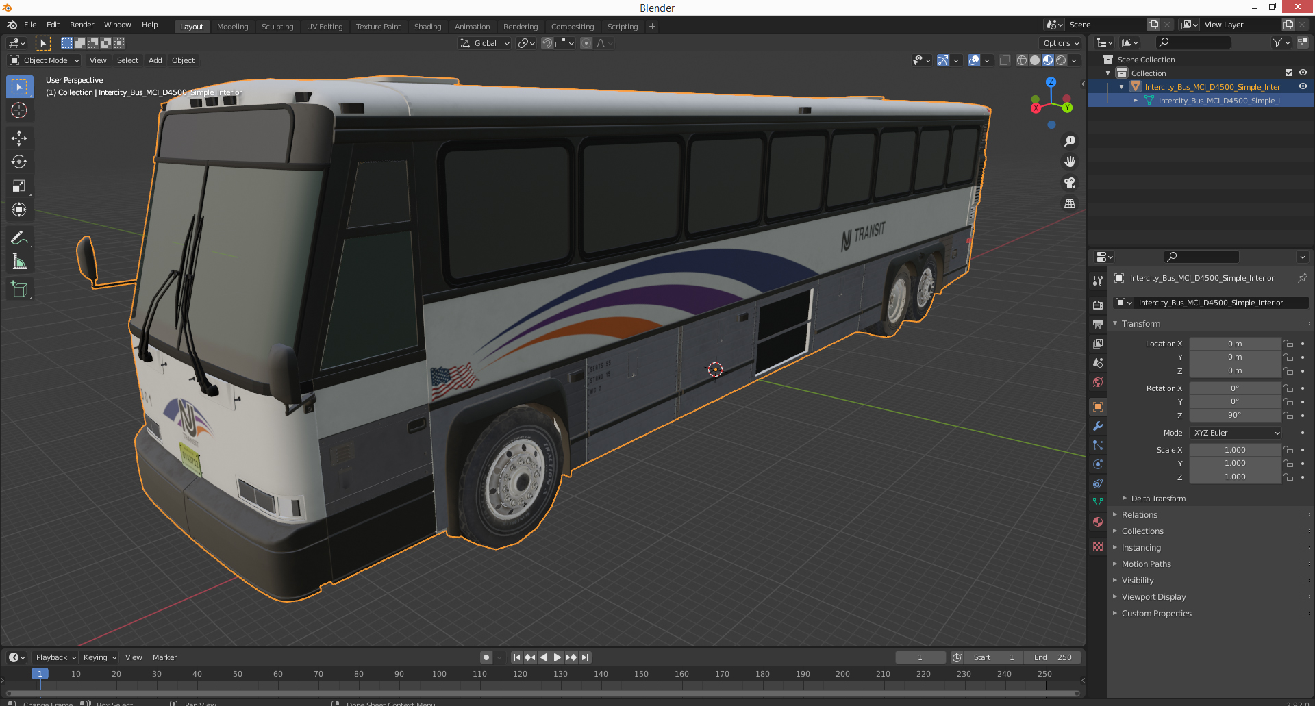 Intercity Bus MCI D4500 Simple Interior 3D model