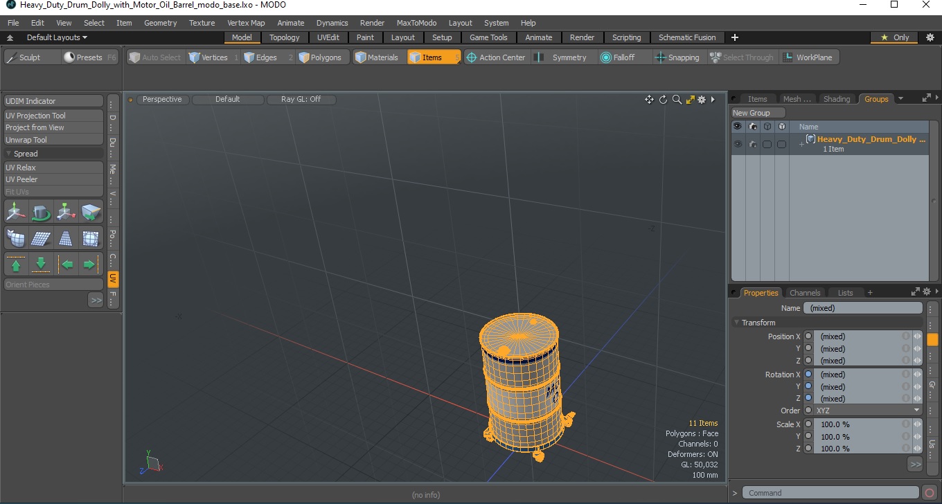 3D Heavy Duty Drum Dolly with Motor Oil Barrel model